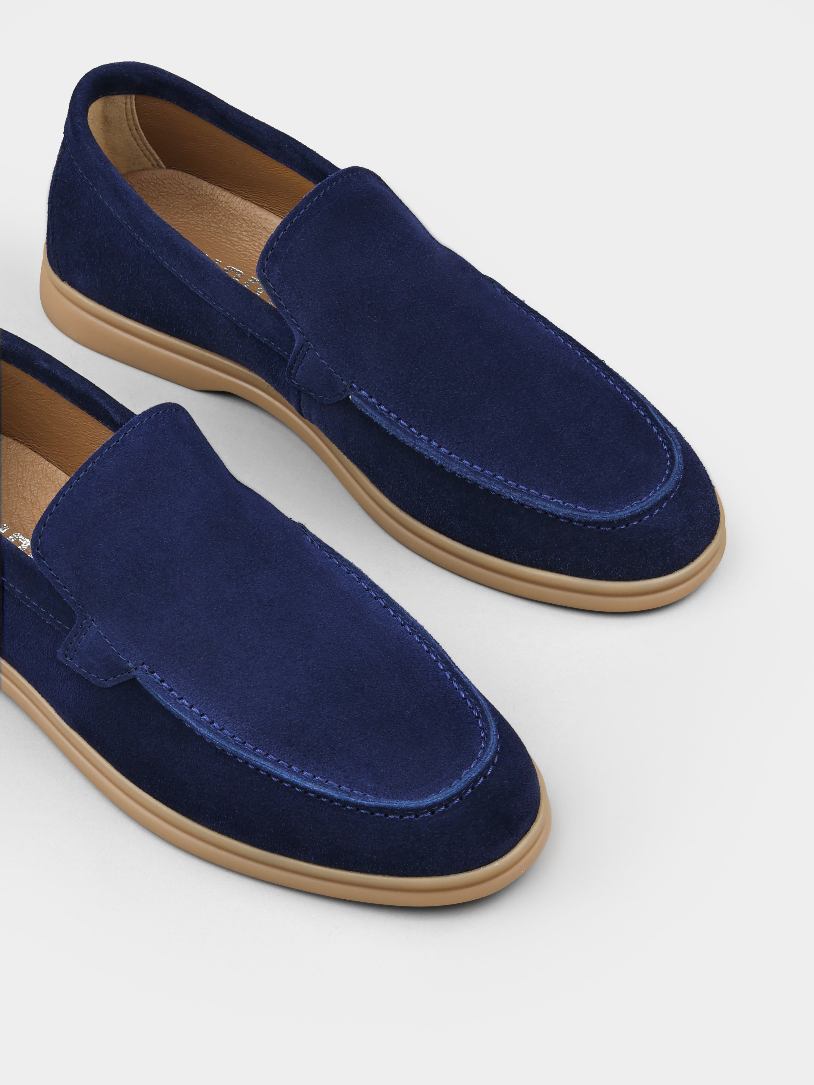 Loafers, Fenda, Navy, Men's shoes, genuine suede upper and genuine leather lining, diagonally view