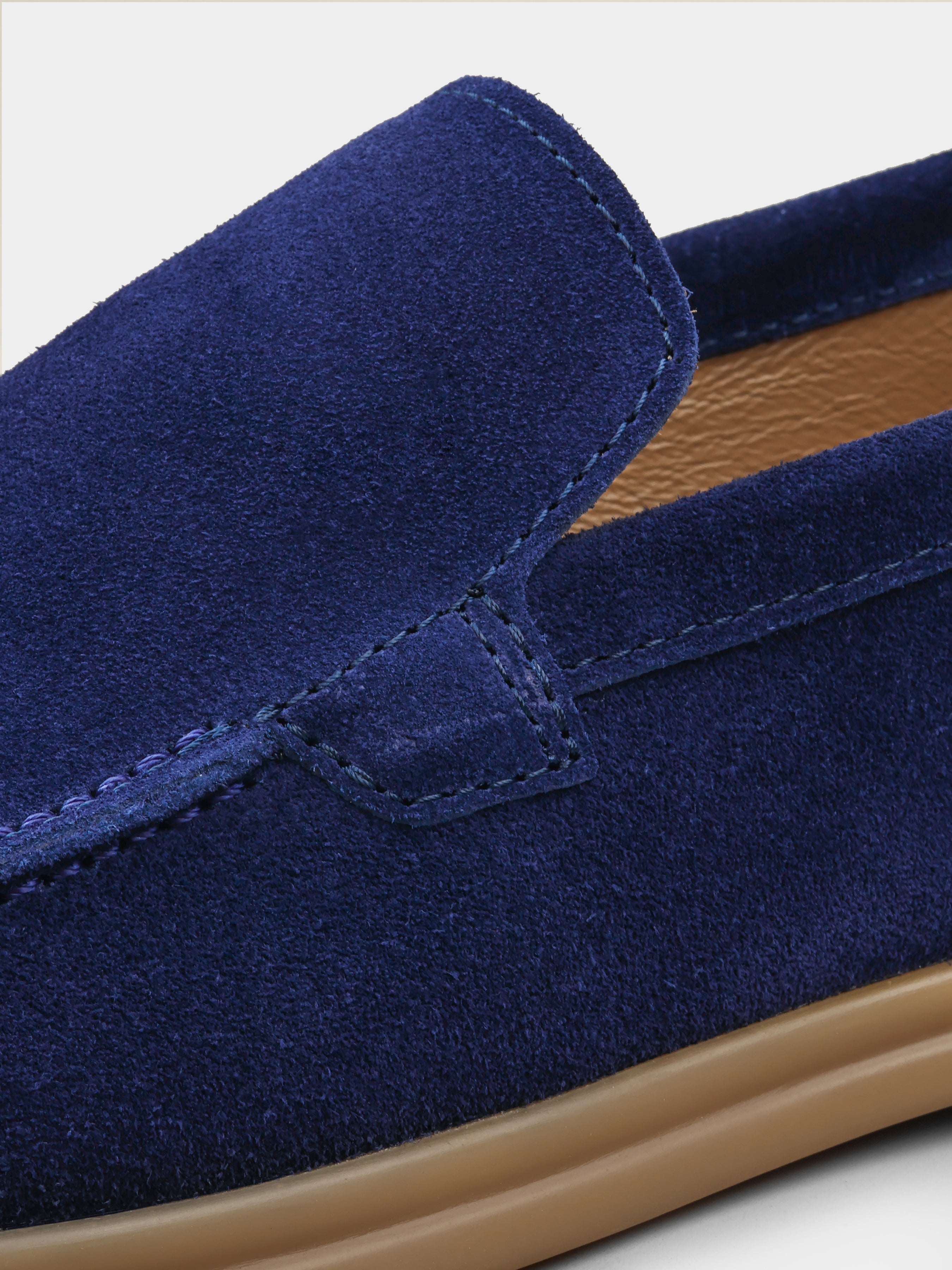 Loafers, Fenda, Navy, Men's shoes, genuine suede upper and genuine leather lining, detailed view
