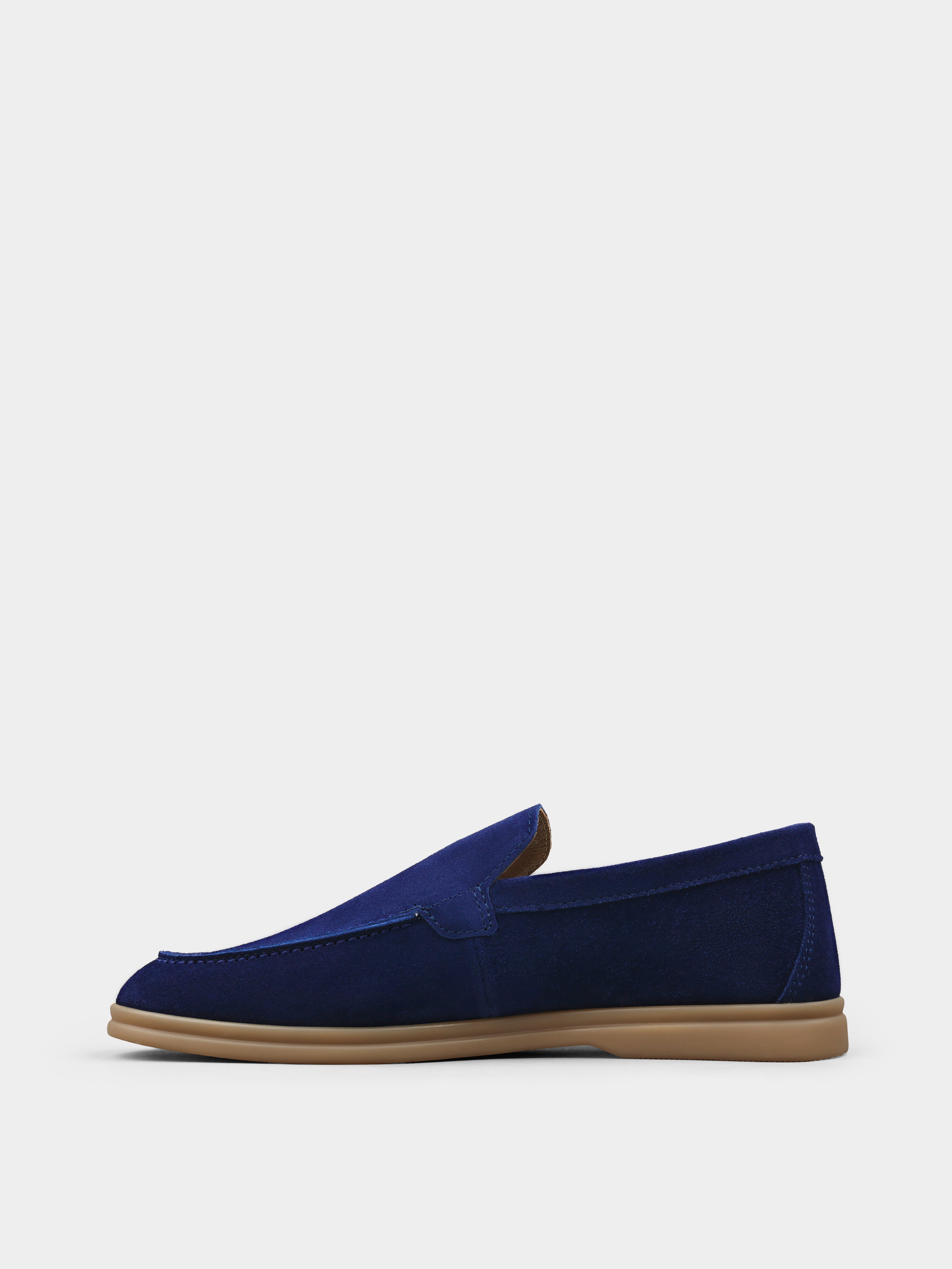 Loafers, Fenda, Navy, Men's shoes, genuine suede upper and genuine leather lining, left view