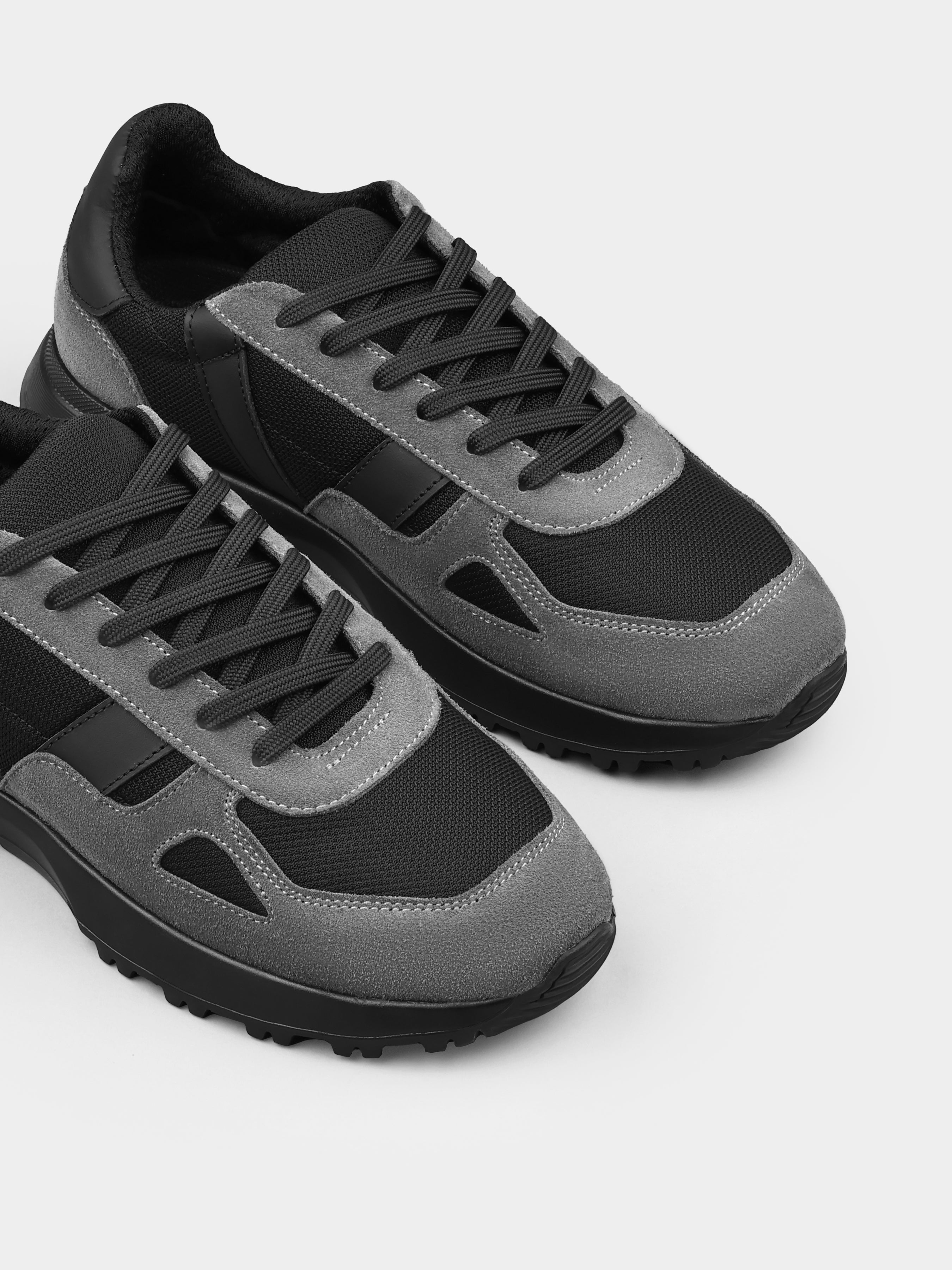 Sneakers, Agordo,Grey, Men's shoes, natural genuine suede/Cordura 1000D upper and textile lining, diagonally view