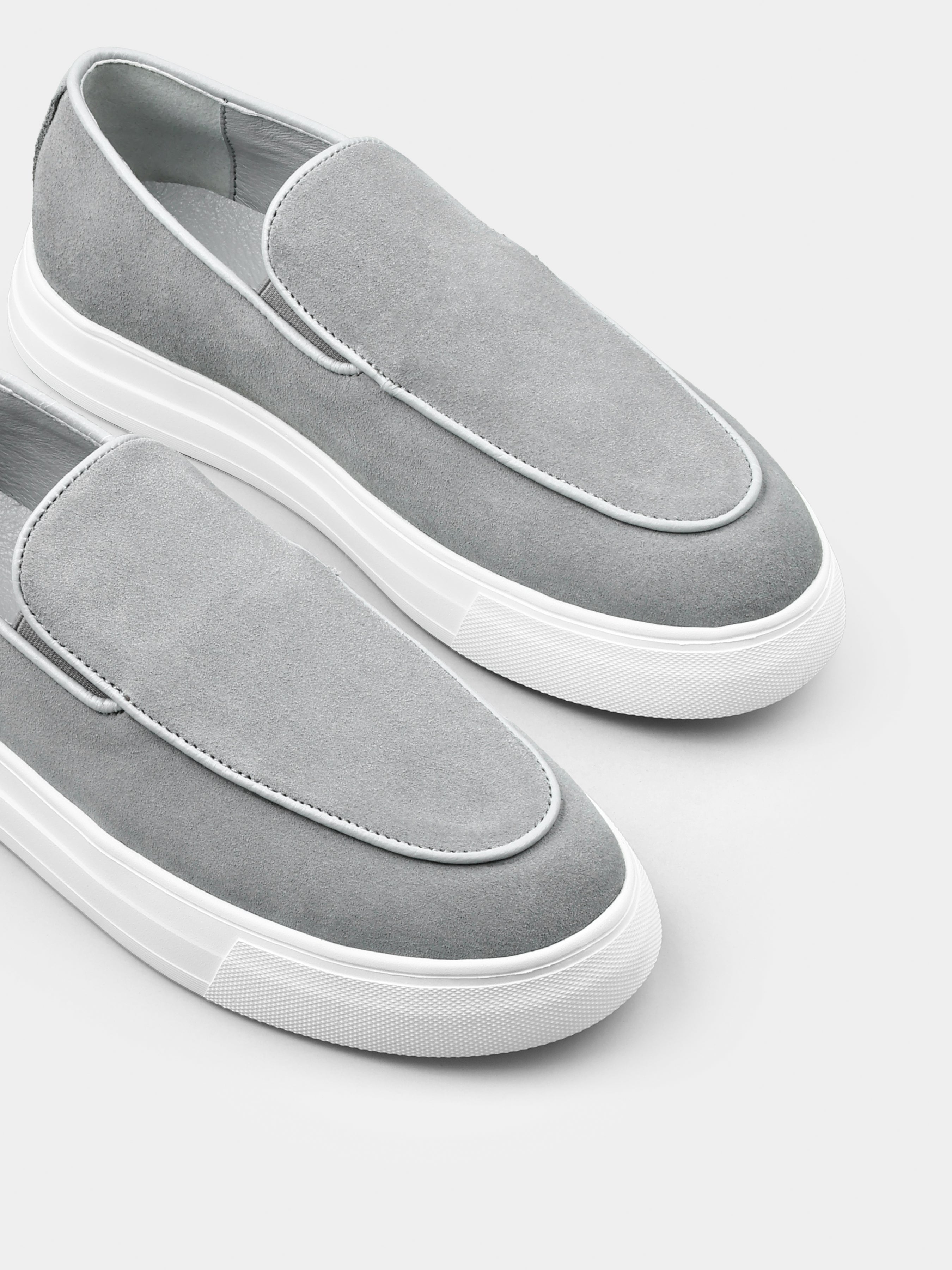Loafers, Oscuro, Gray, Men's shoes, natural suede upper and leather lining, diagonally view