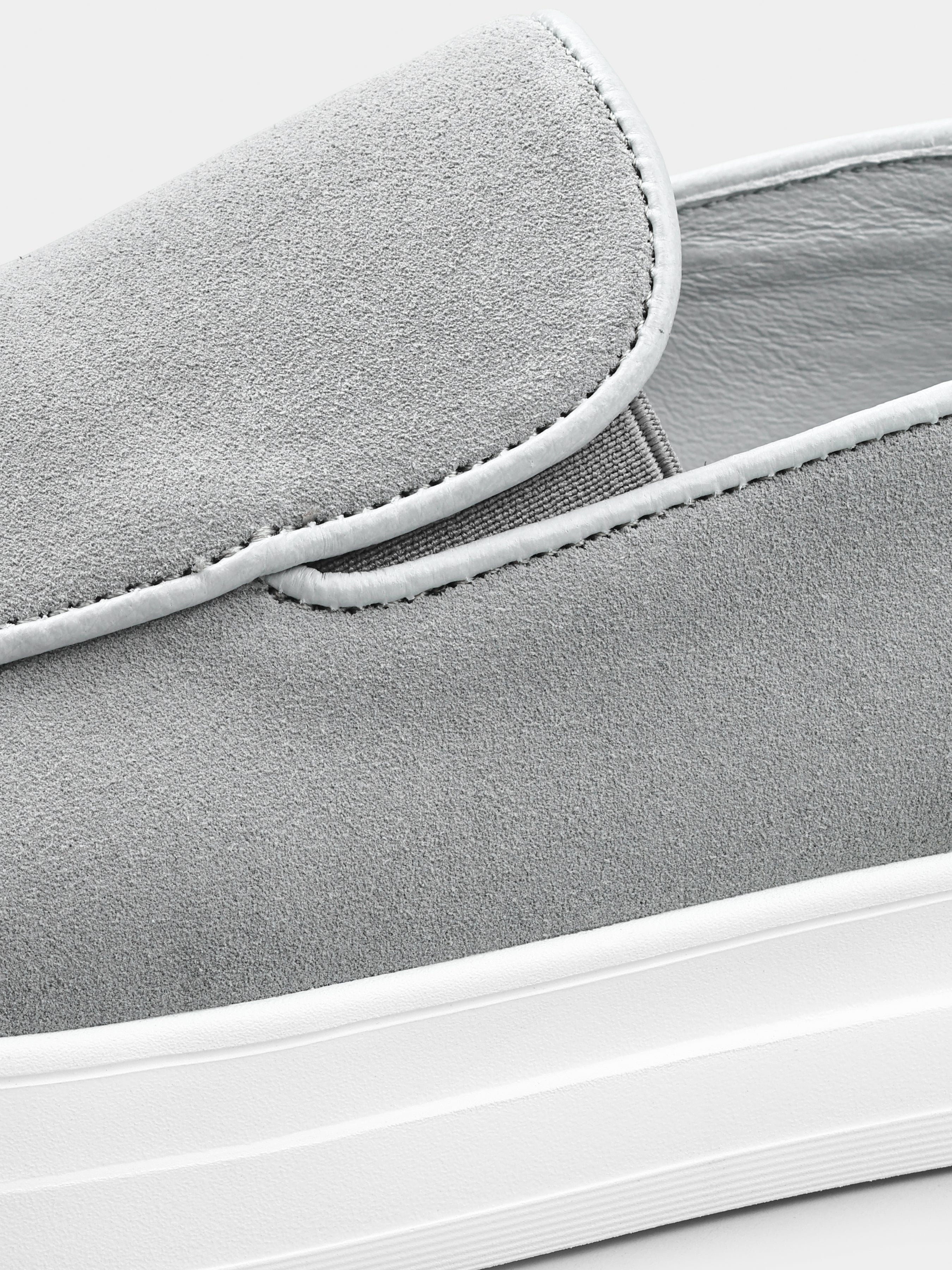 Loafers, Oscuro, Gray, Men's shoes, natural suede upper and leather lining, detailed view