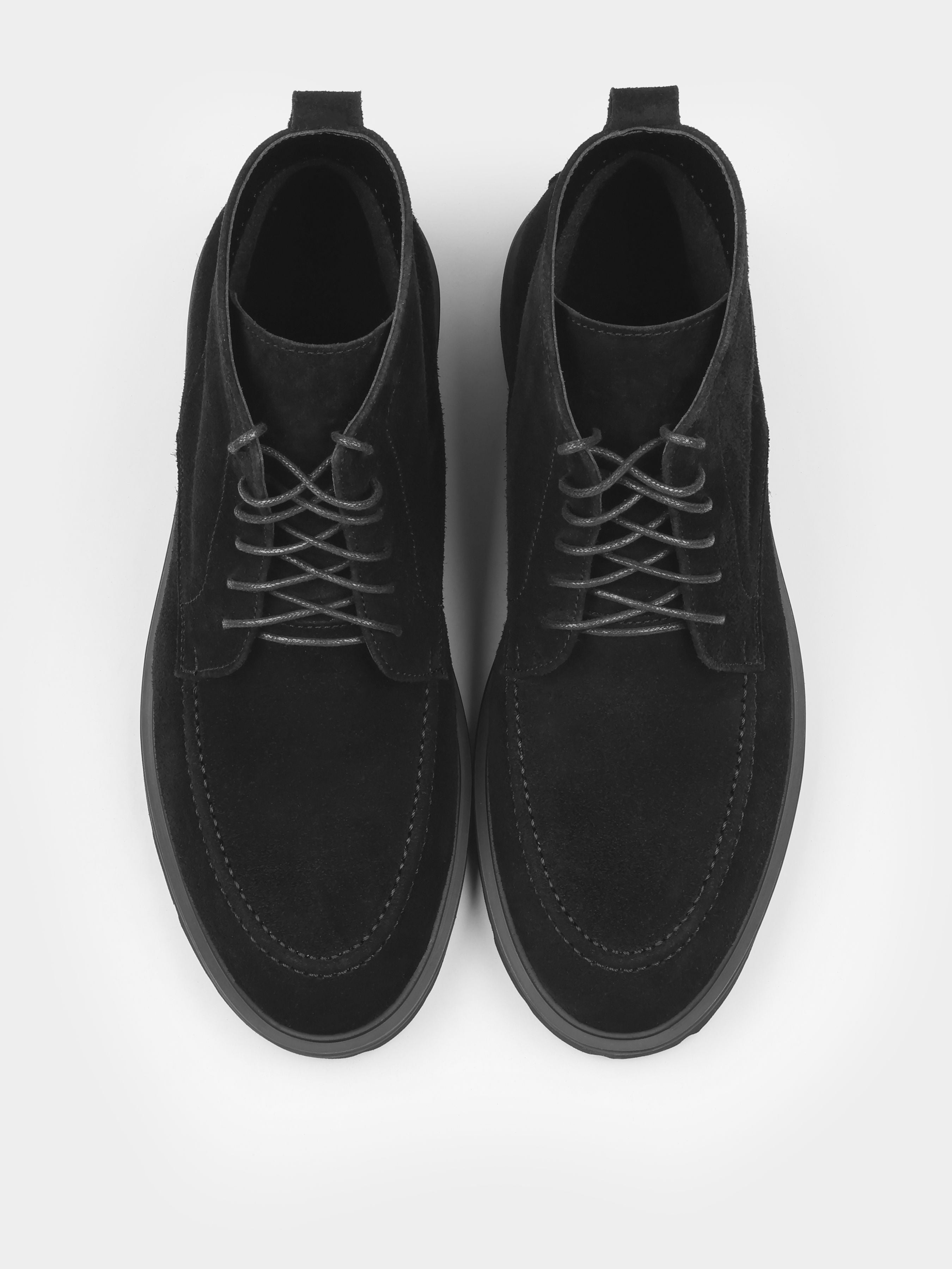 Boots, Modesto, Black Suede, Men's shoes, natural suede upper and fleece lining, front view
