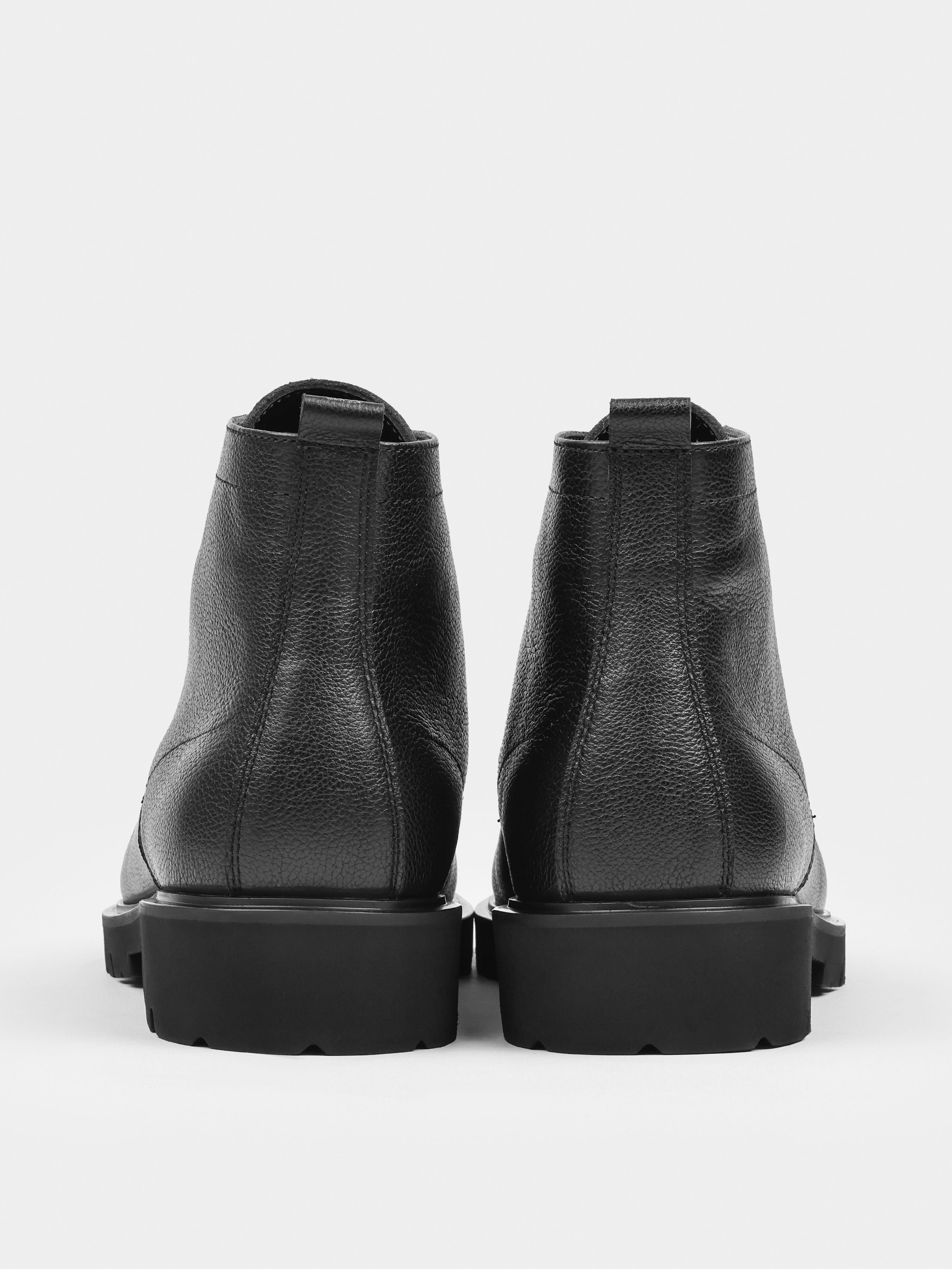 Boots, Modesto, Black, Men's shoes, natural leather upper and natural fur lining, heel view