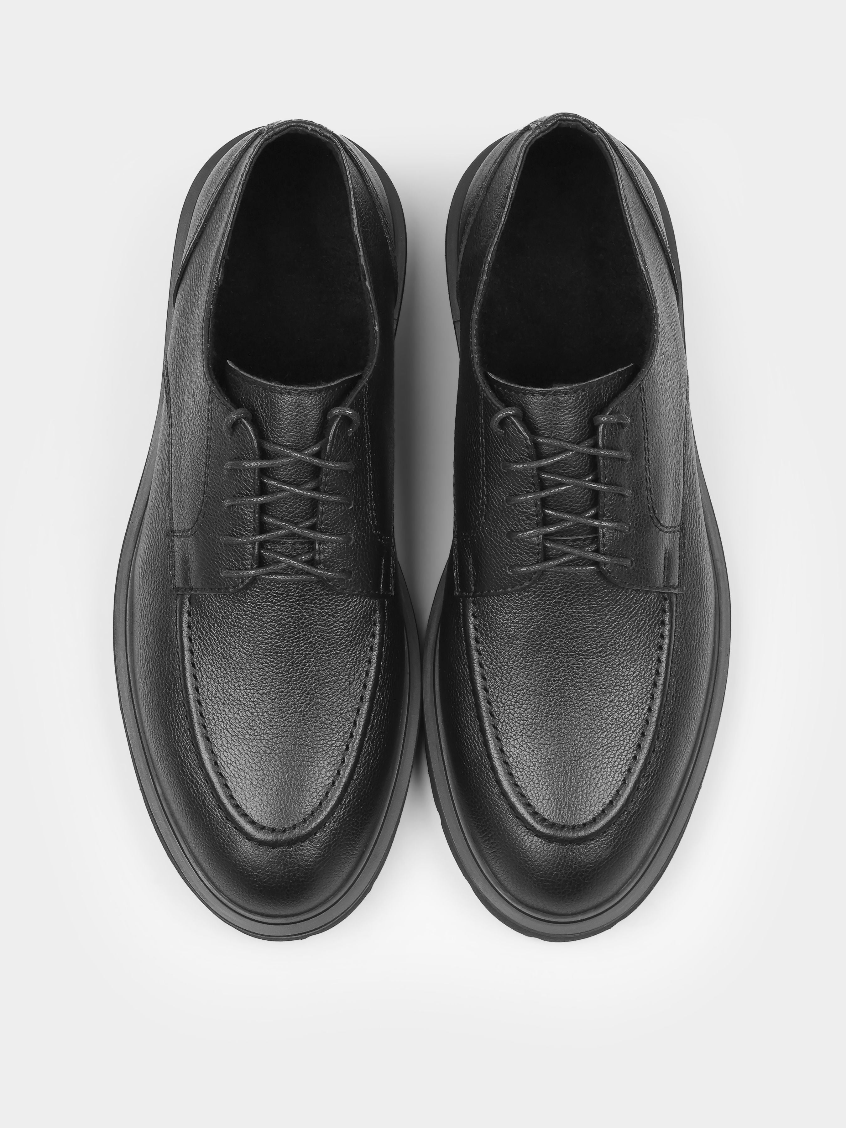 Derby, Algore, Total Black, Men's shoes, natural leather upper and fleece lining, front view