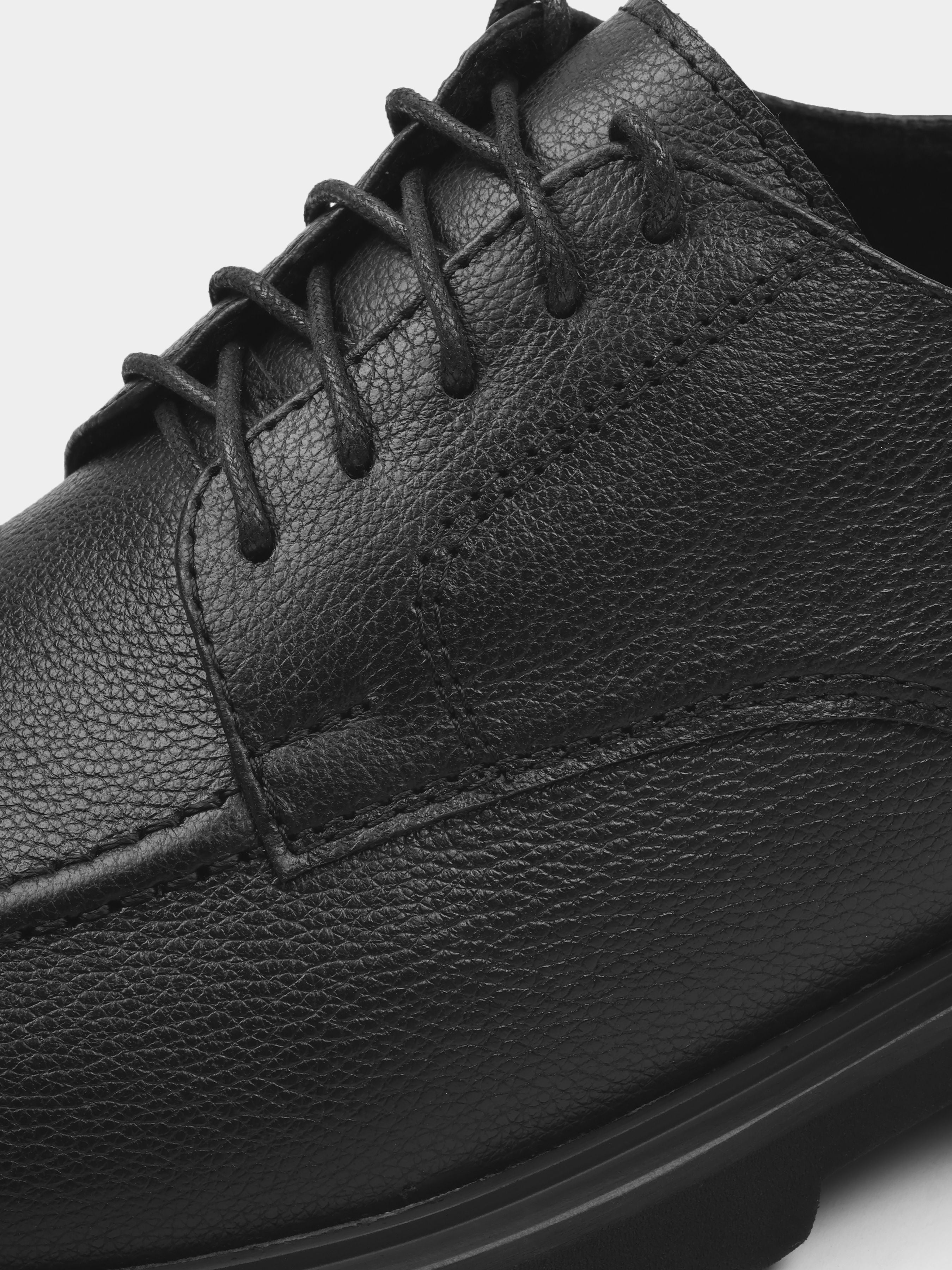 Derby, Algore, Total Black, Men's shoes, natural leather upper and fleece lining, laces view