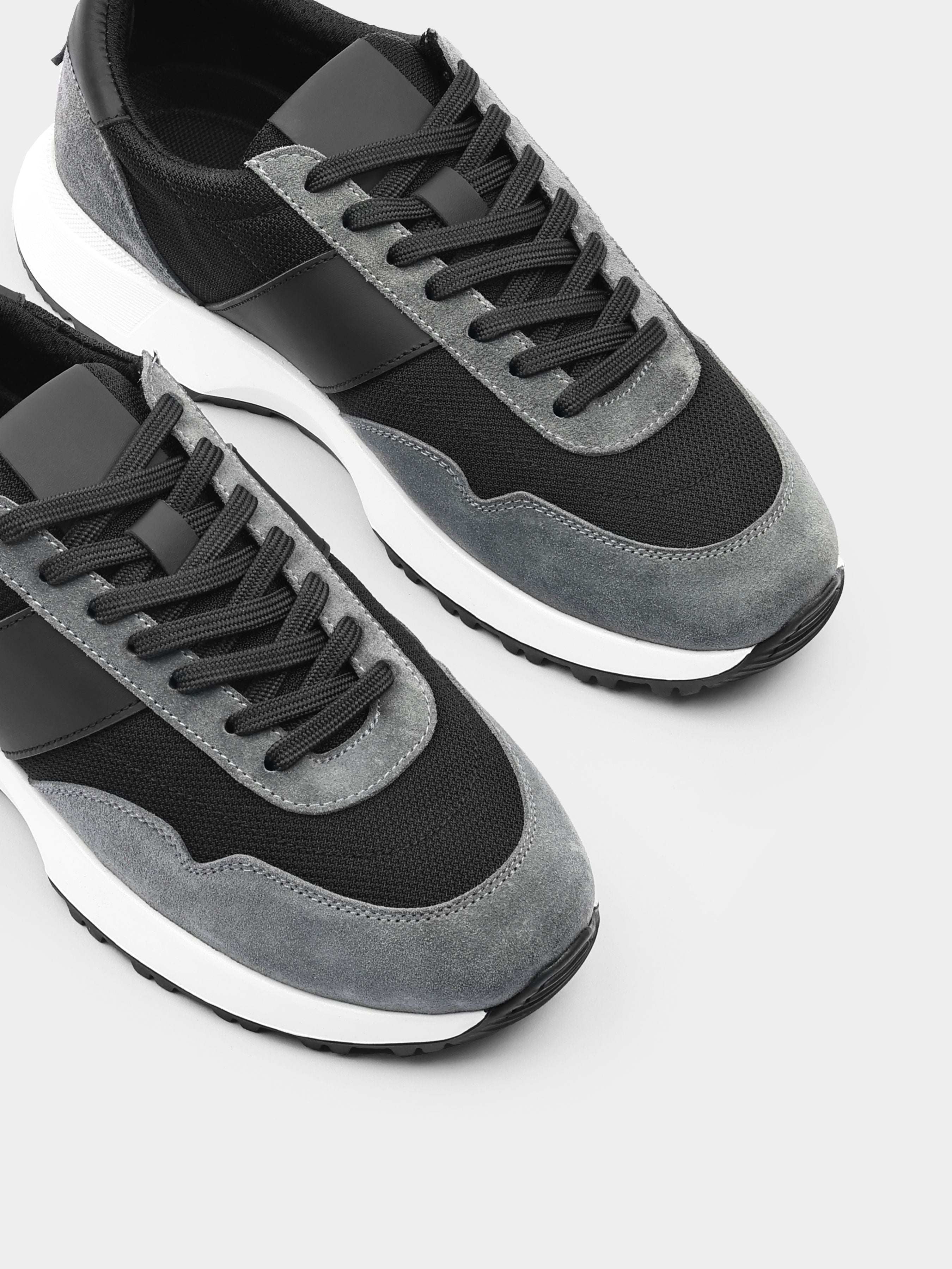 Sneakers, Lasciare, Grey White, Men's shoes, natural suede upper and textile lining, diagonally view