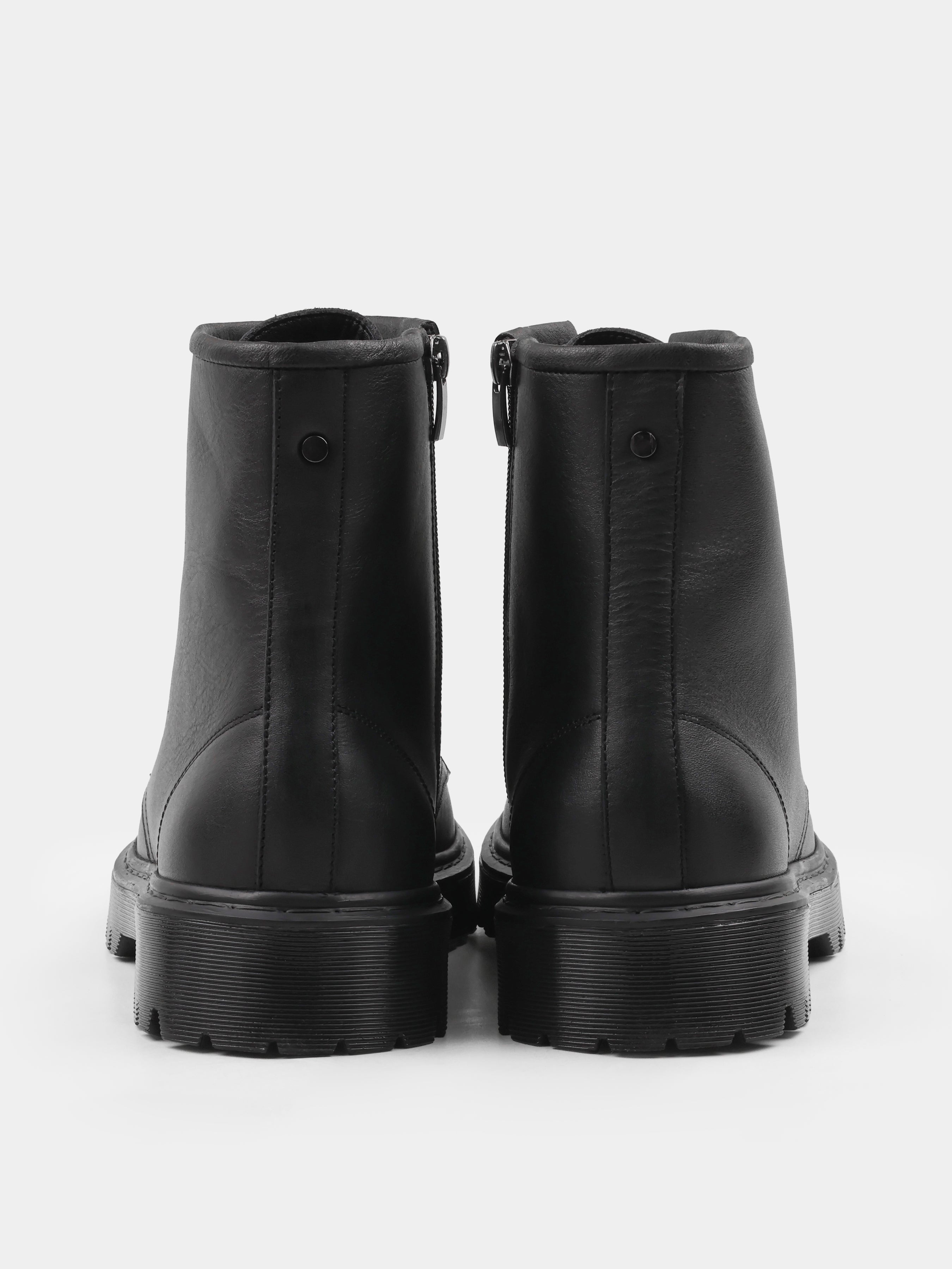 Boots, Bacio, Black, Men's shoes, natural leather upper and fleece lining, heel view