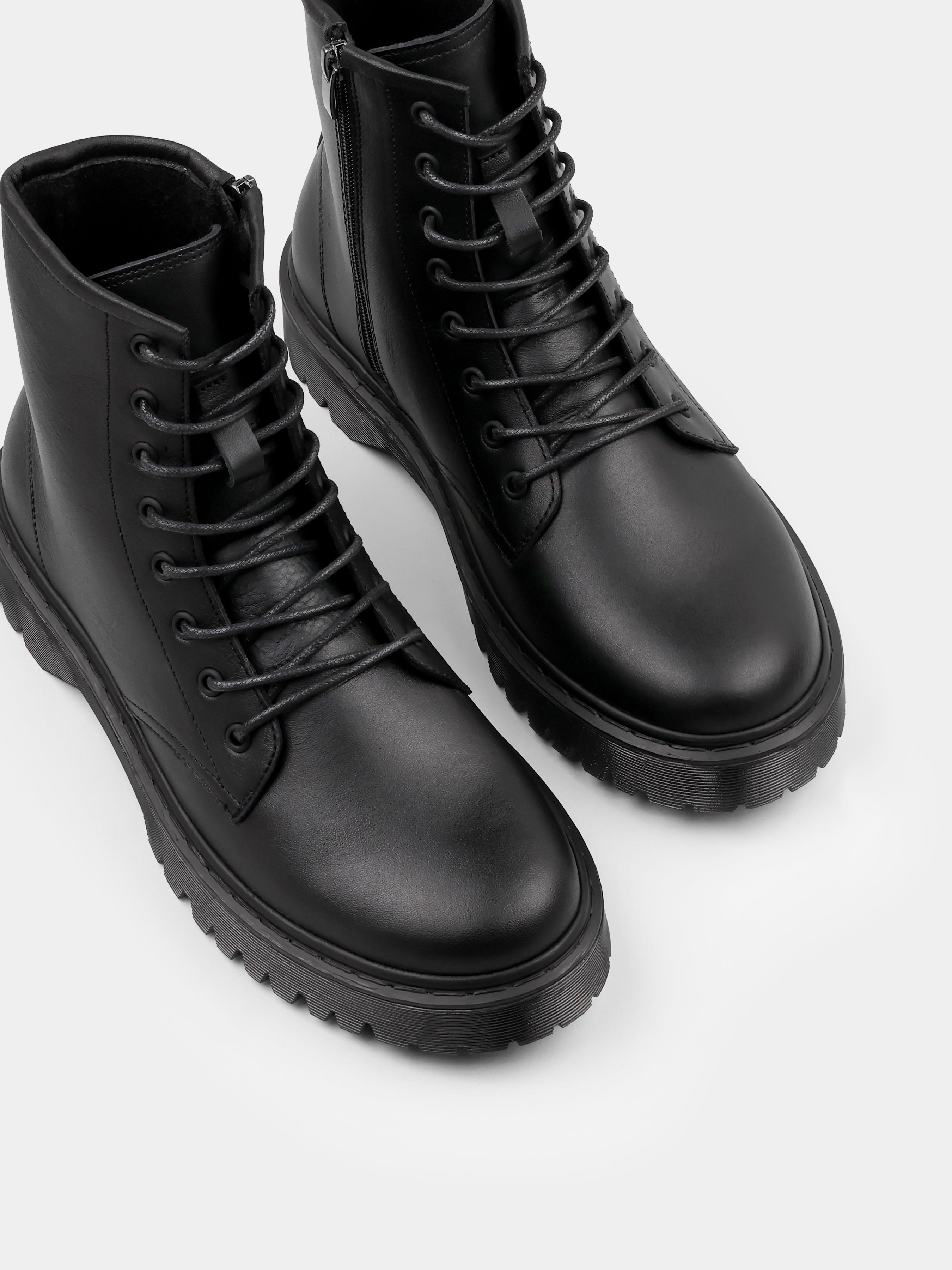 Boots, Bacio, Black, Men's shoes, natural leather upper and fleece lining, diagonally view