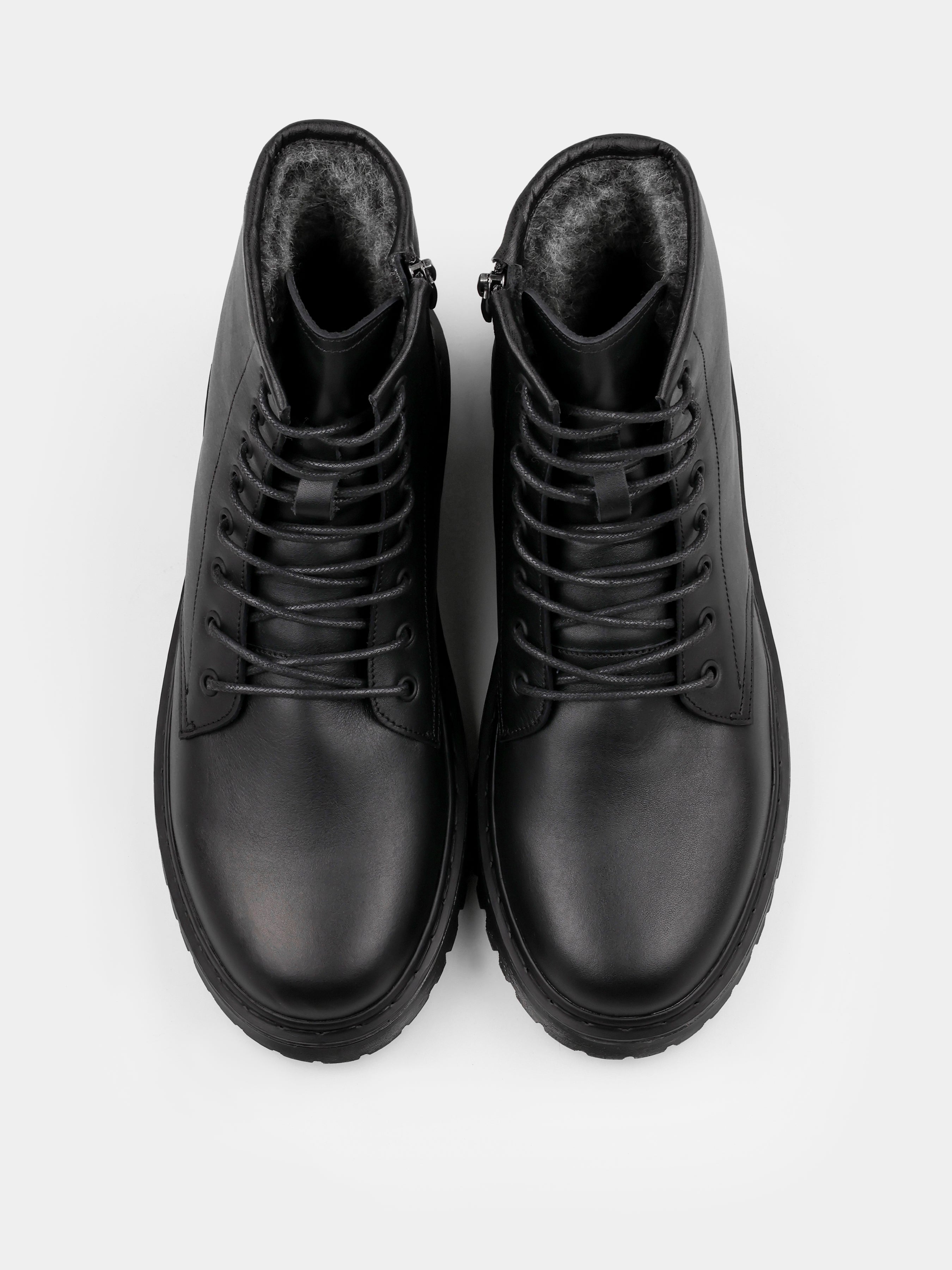 Boots, Winter Bacio, Black, Men's shoes, natural leather upper and  fleece lining, front view