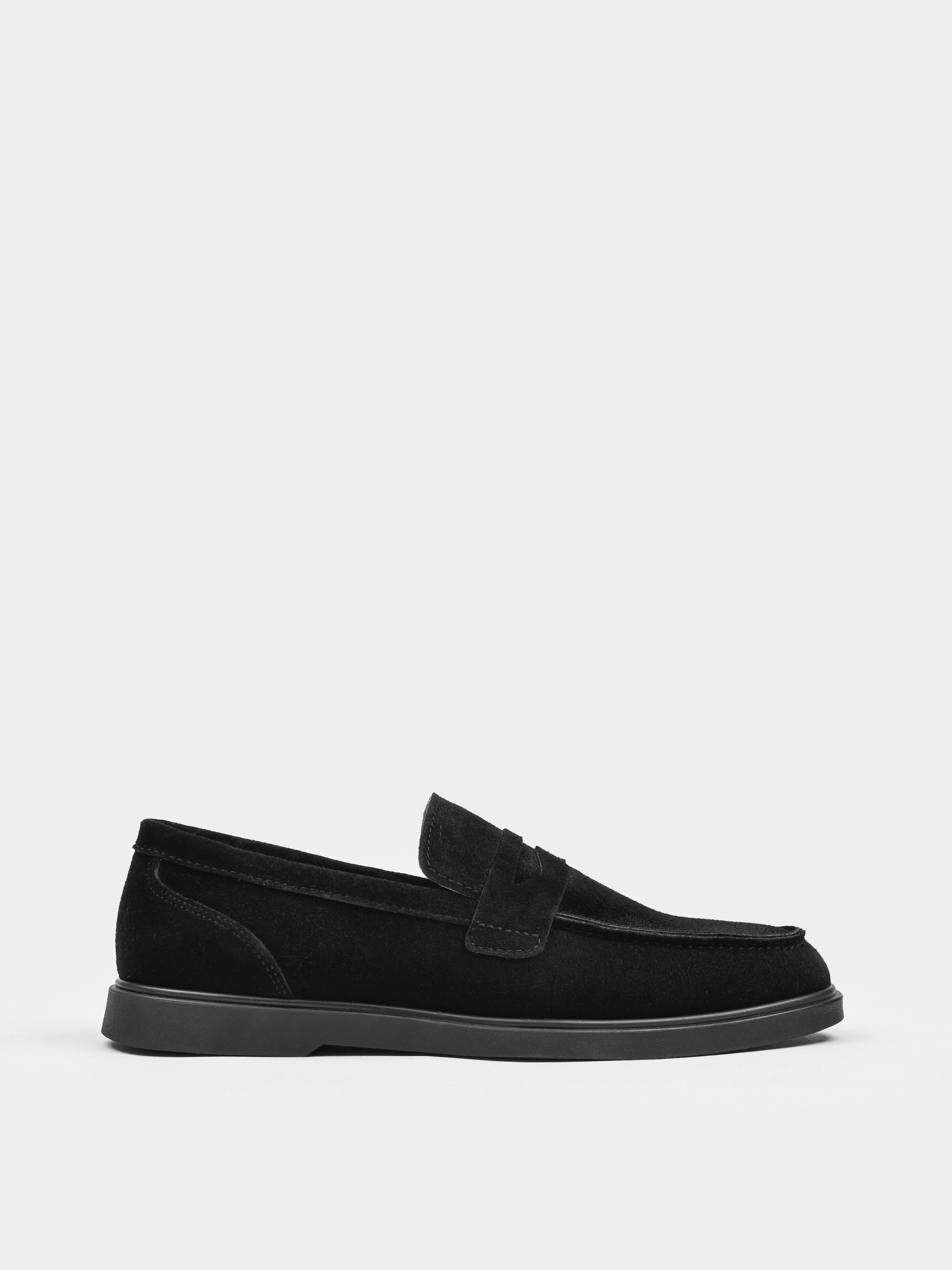 Loafers, Prospero, Black Suede, Men's shoes ,natural leather lining and upper suede, right view