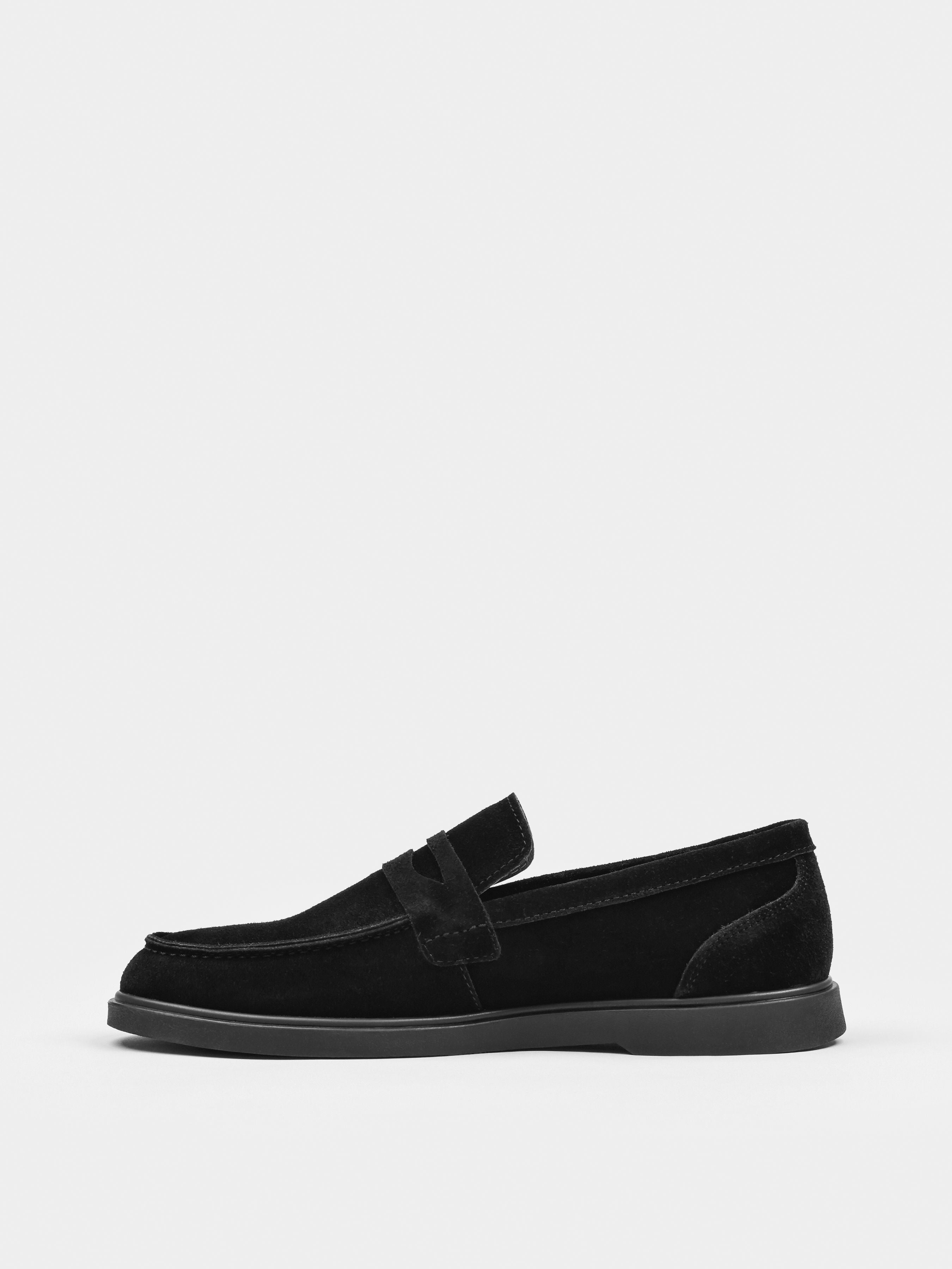 Loafers, Prospero, Black Suede, Men's shoes ,natural leather lining and upper suede, left view