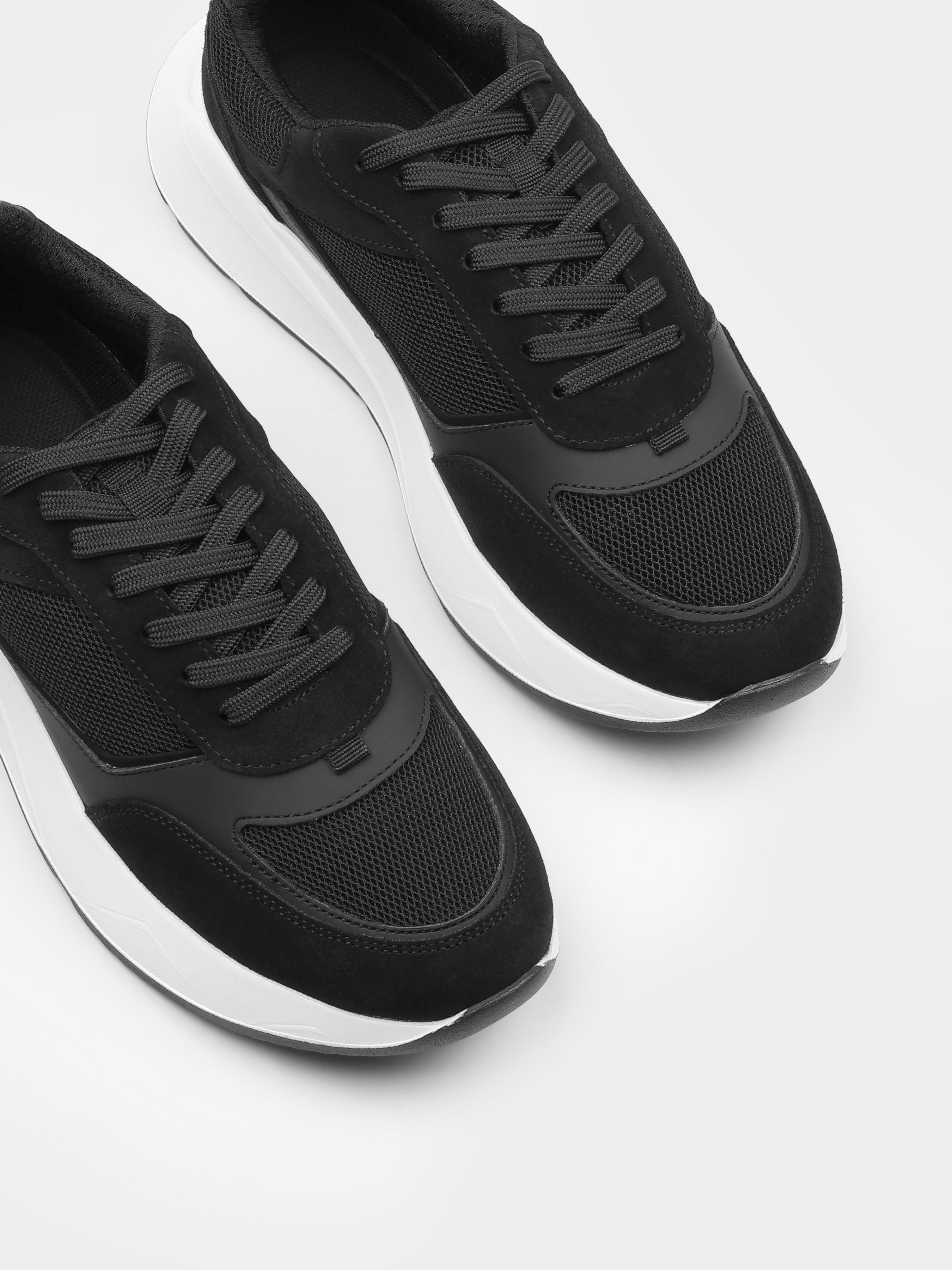 Sneakers, Respiro, Black White Suede, Men's shoes, natural suede/mesh upper and mesh lining, diagonally view
