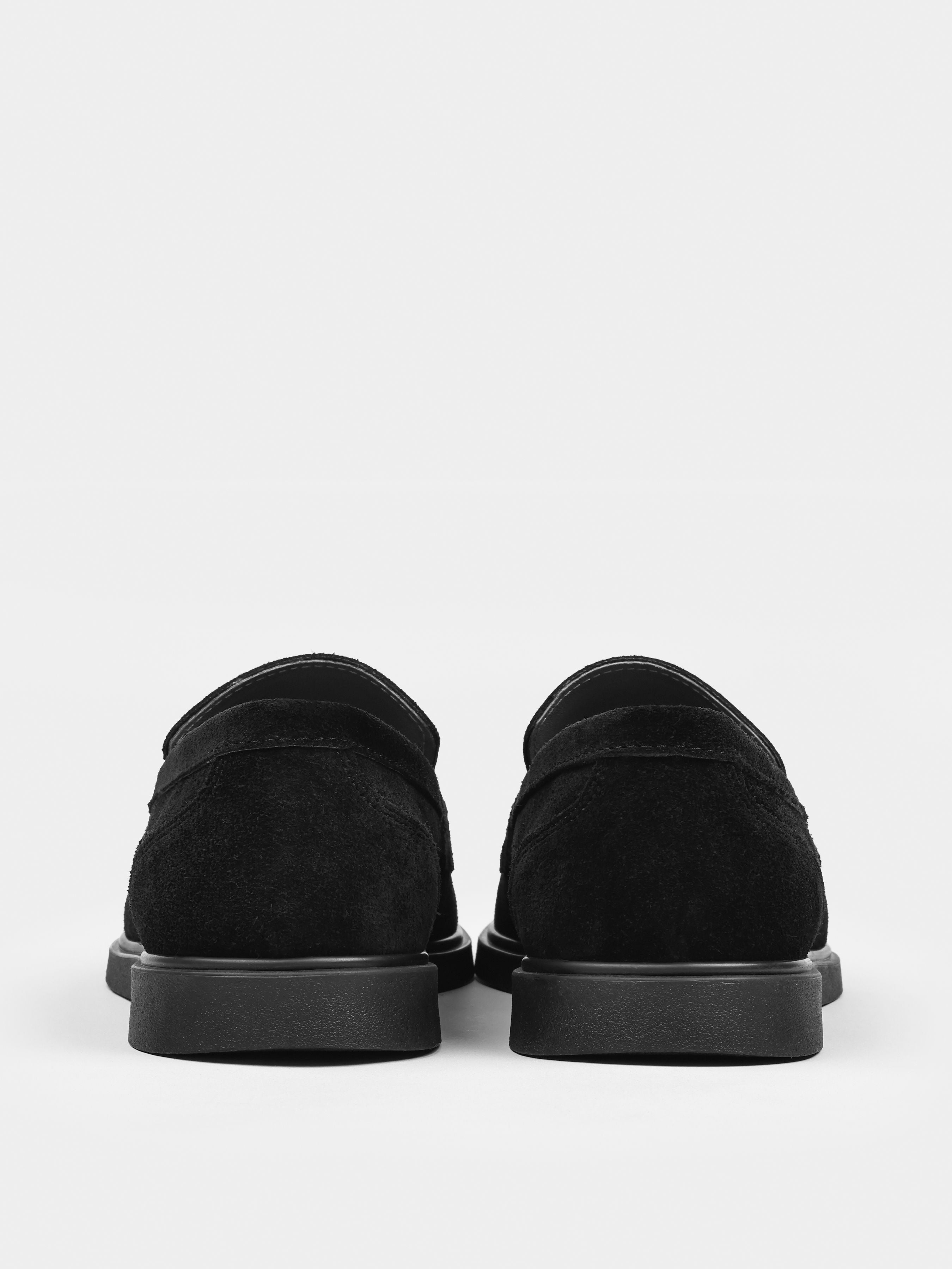 Loafers, Prospero, Black Suede, Men's shoes ,natural leather lining and upper suede, heel view