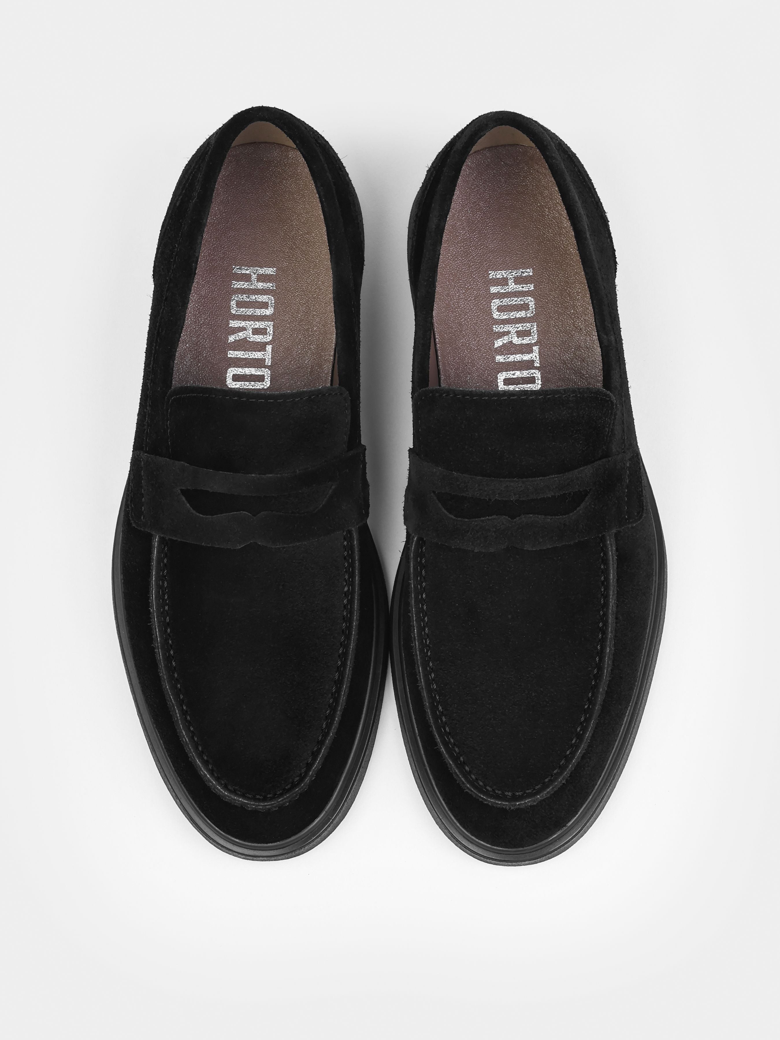 Loafers, Prospero, Black Suede, Men's shoes ,natural leather lining and upper suede, front view