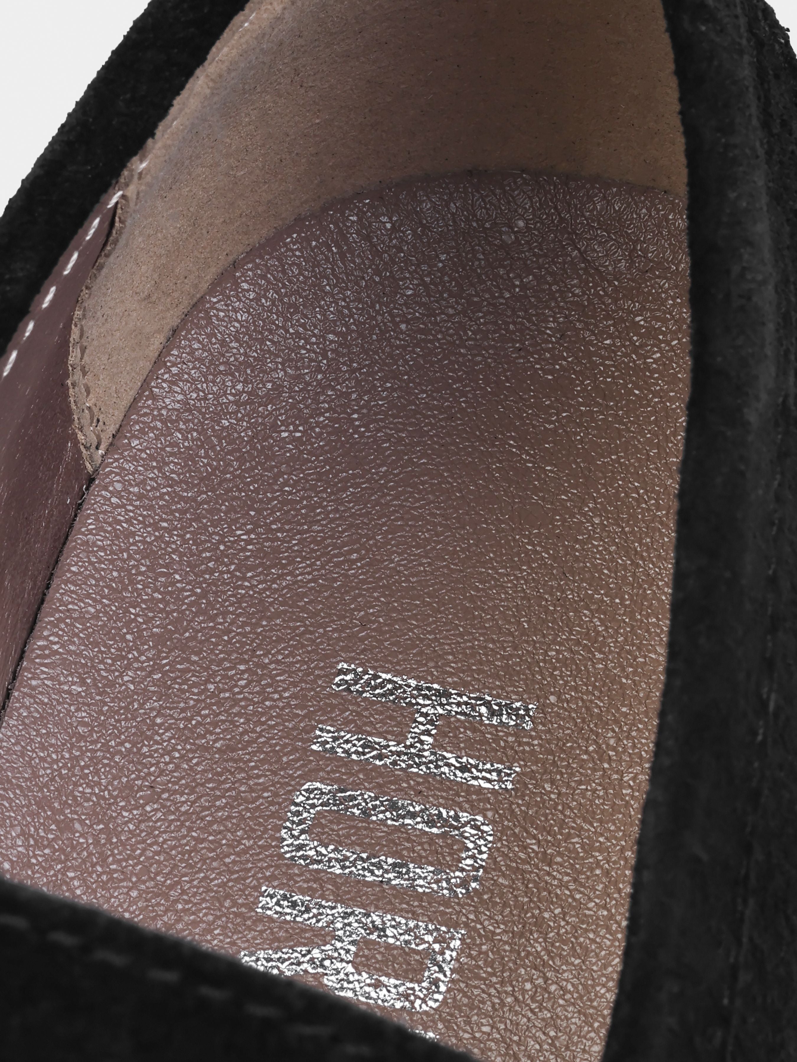 Loafers, Prospero, Black Suede, Men's shoes ,natural leather lining and upper suede, insole view