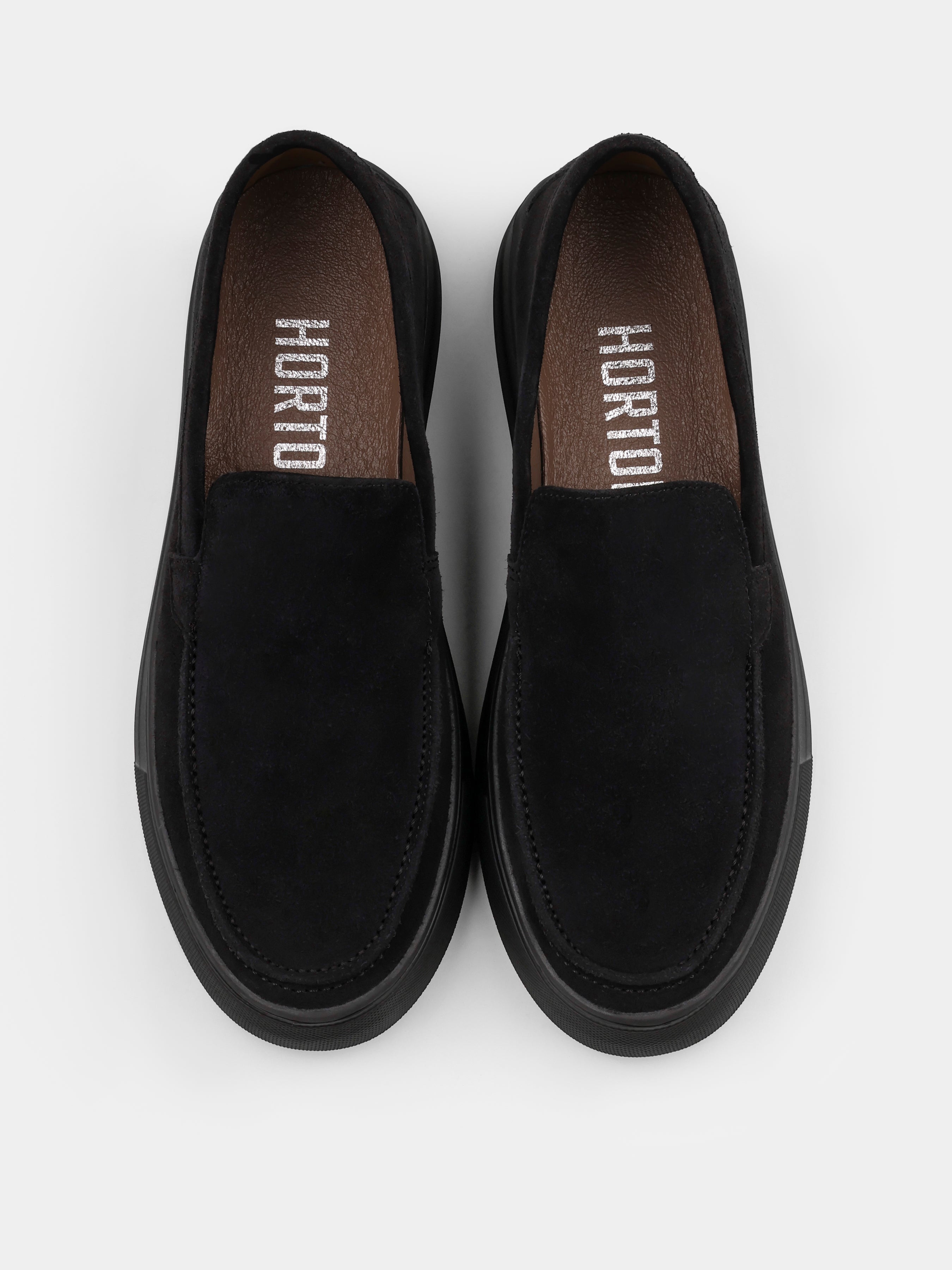 Loafers, Spectrum, Black Suede, Men's shoes, natural leather lining and upper suede, front view