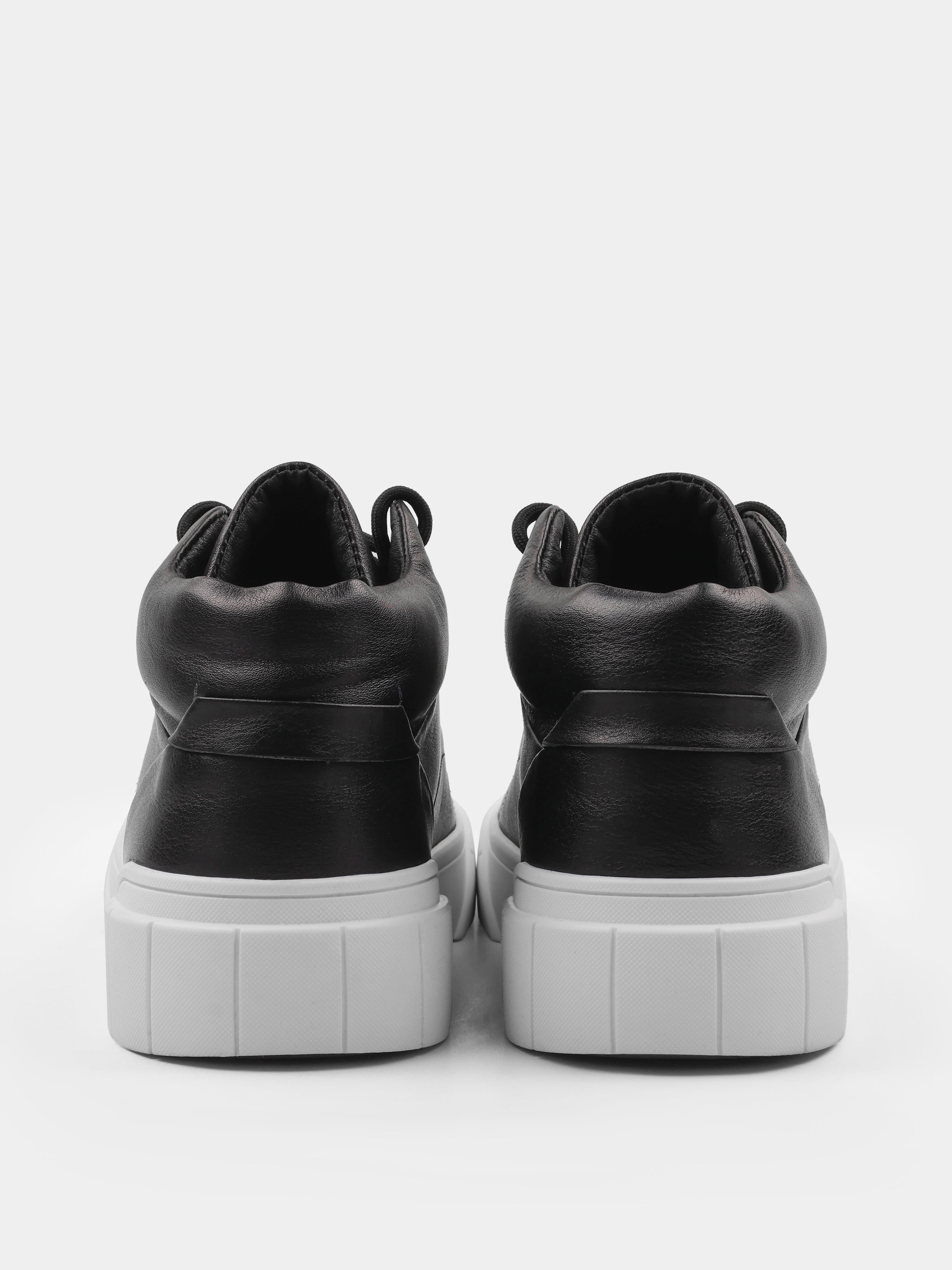 Sneakers, Roner, Black White, Men's shoes, natural leather upper and fleece lining, heel view