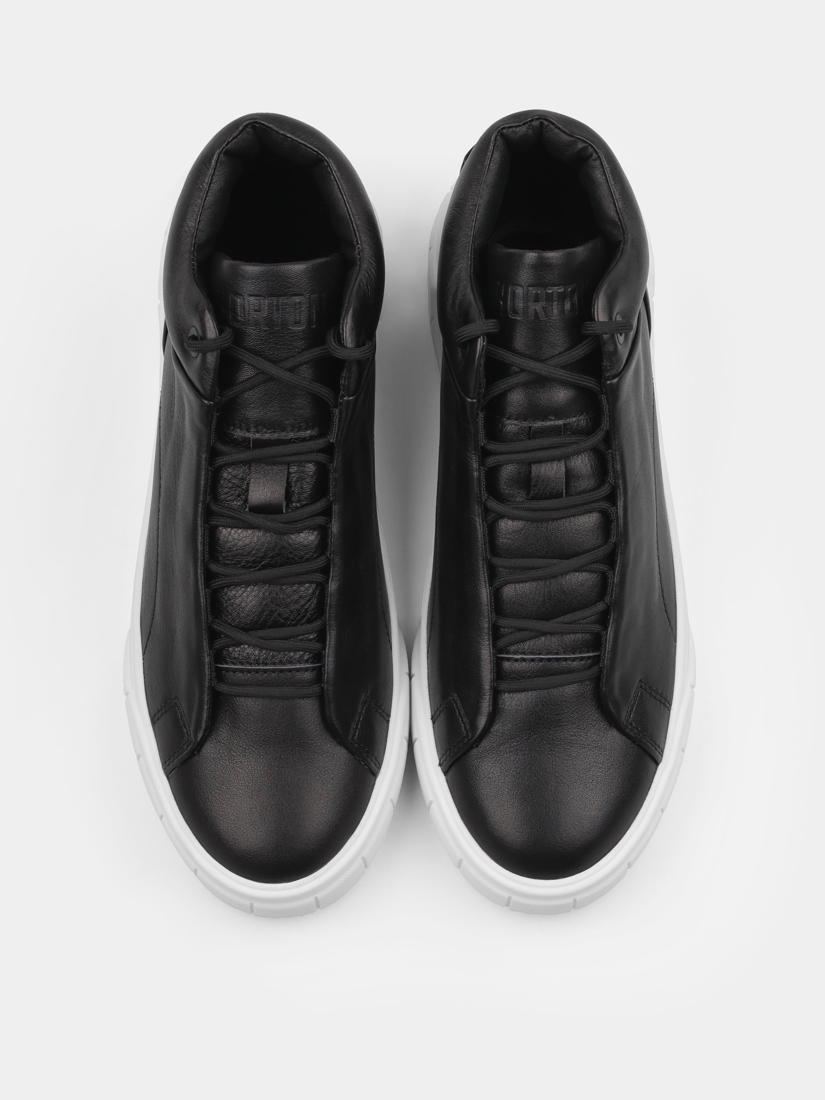 Sneakers, Roner, Black White, Men's shoes, natural leather upper and fleece lining, front view
