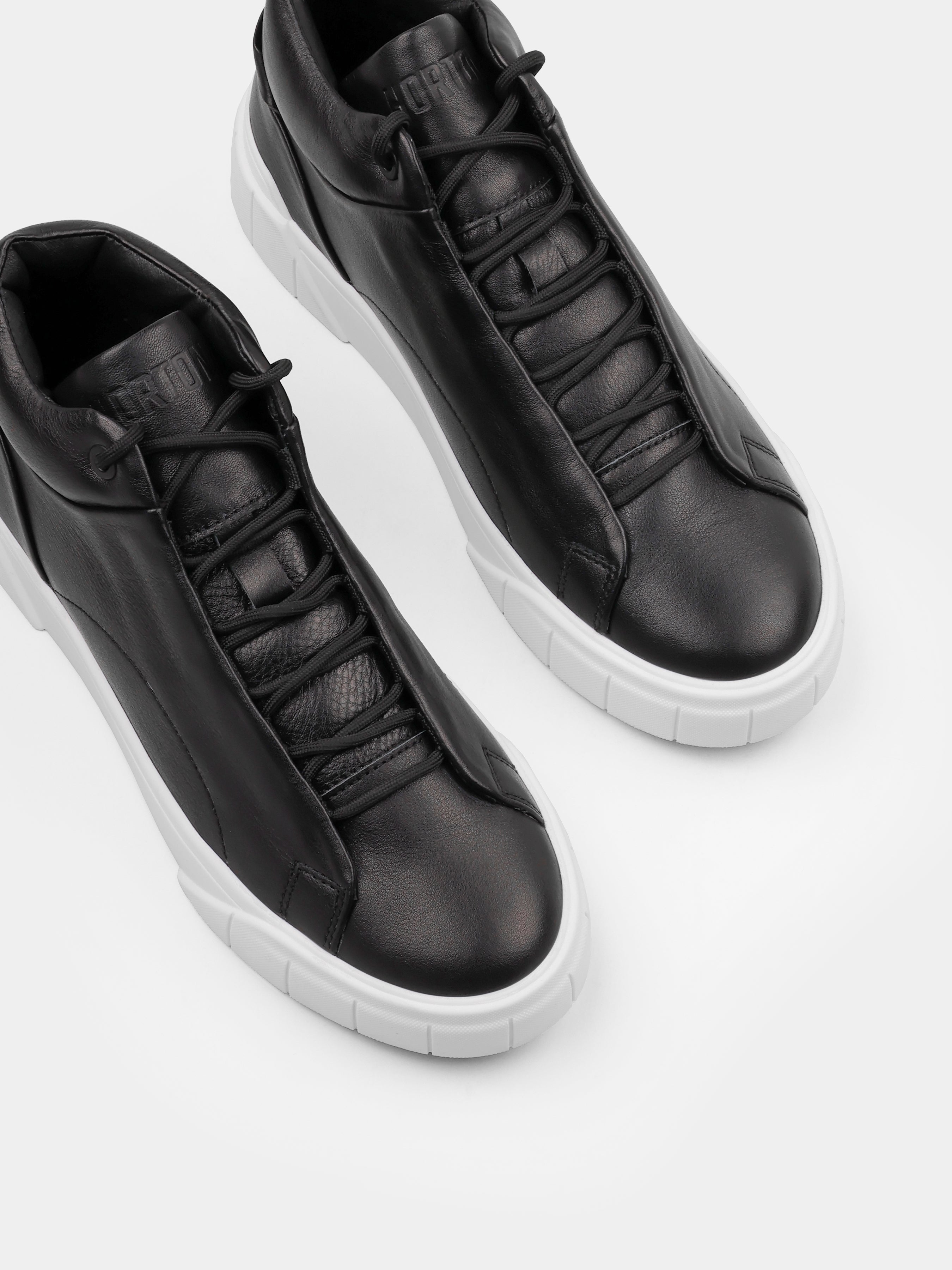 Sneakers, Roner, Black White, Men's shoes, natural leather upper and fleece lining, detailed view