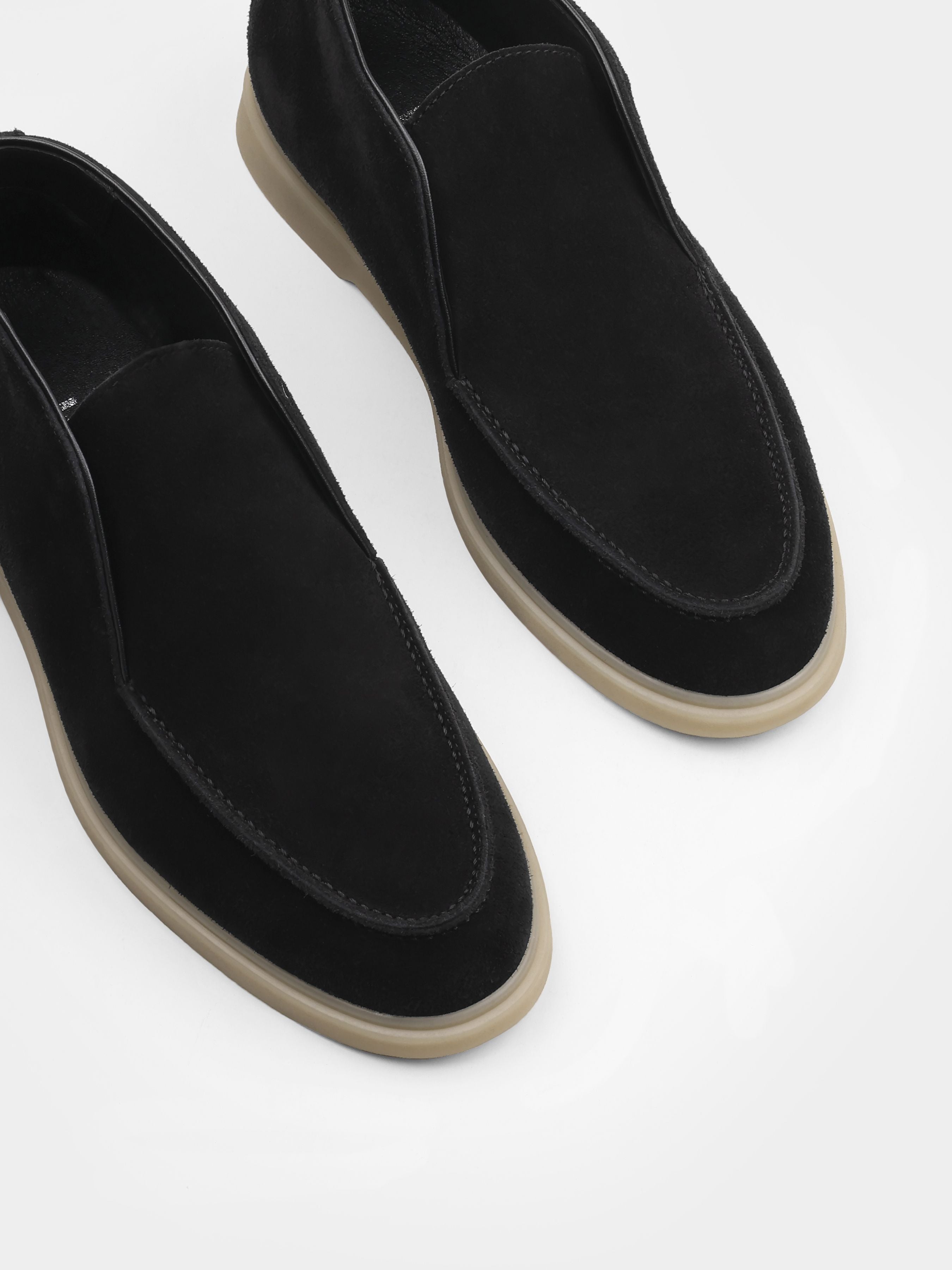 Boots, Ottaviano, Black Beige Suede, Men's shoes, natural suede upper and leather lining, diagonally view