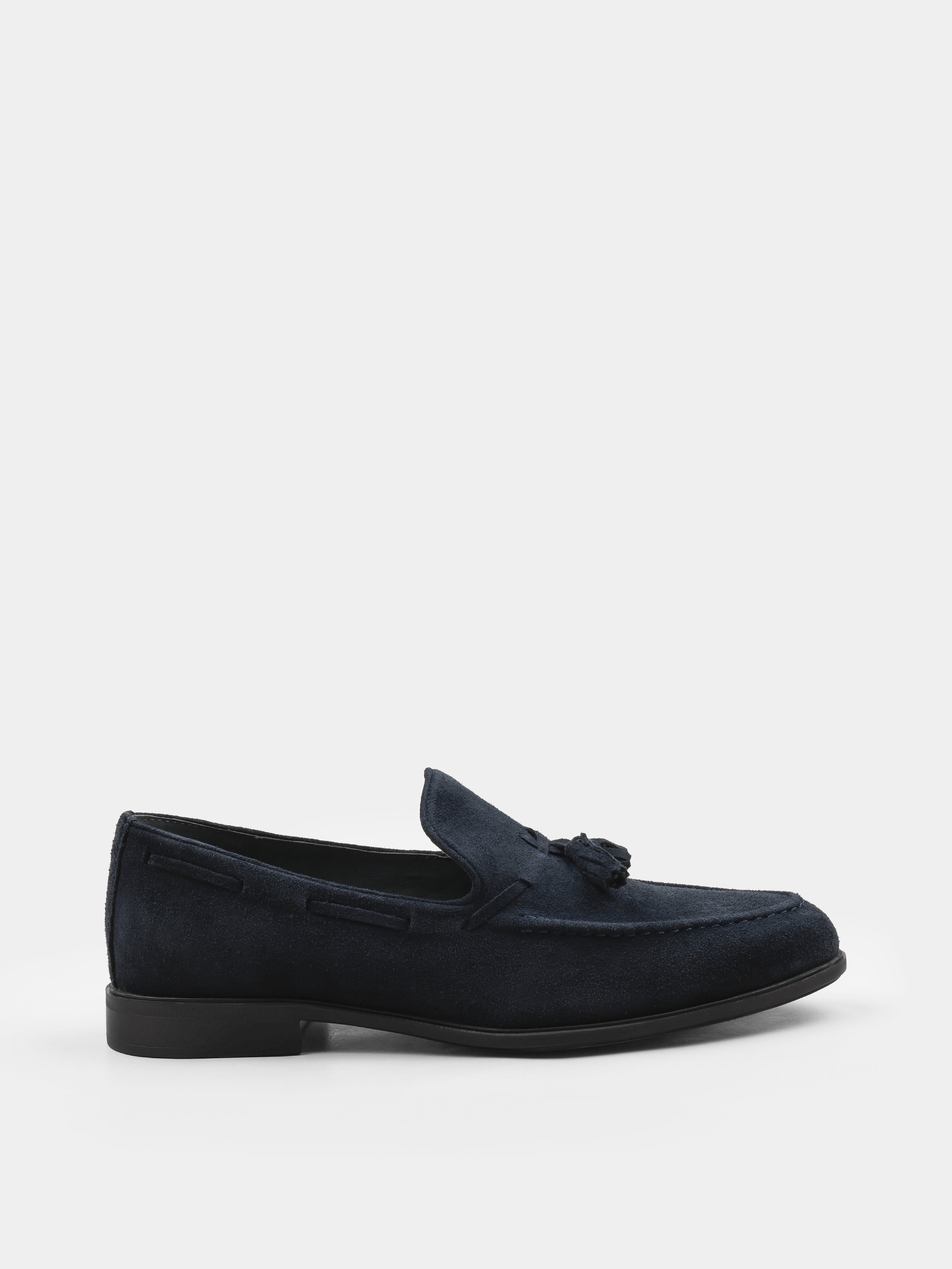 Loafers, Frandi, Navy, Men's shoes, natural leather lining and upper suede, right view