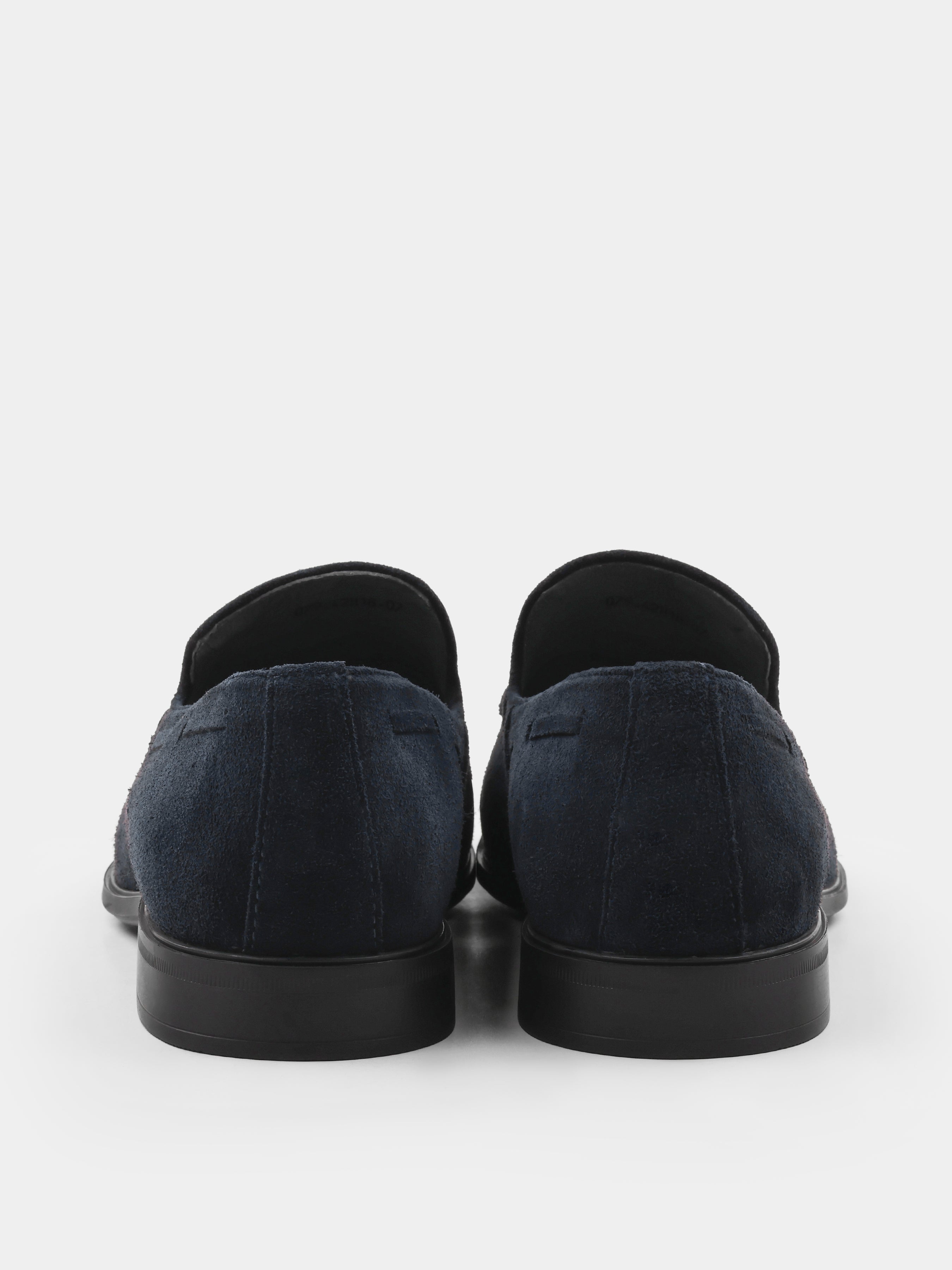 Loafers, Frandi, Navy, Men's shoes, natural leather lining and upper suede, heel view