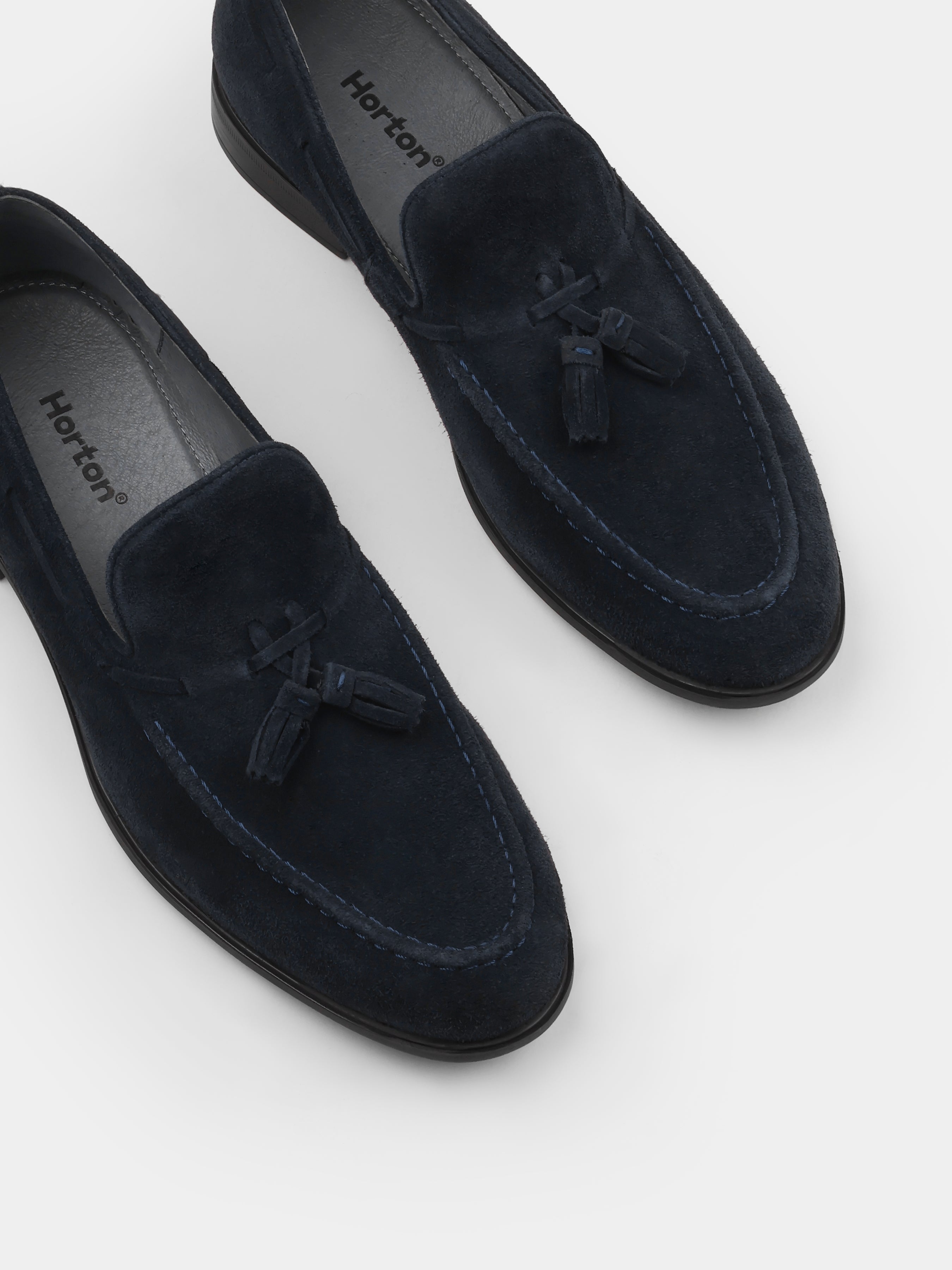 Loafers, Frandi, Navy, Men's shoes, natural leather lining and upper suede, diagonally view