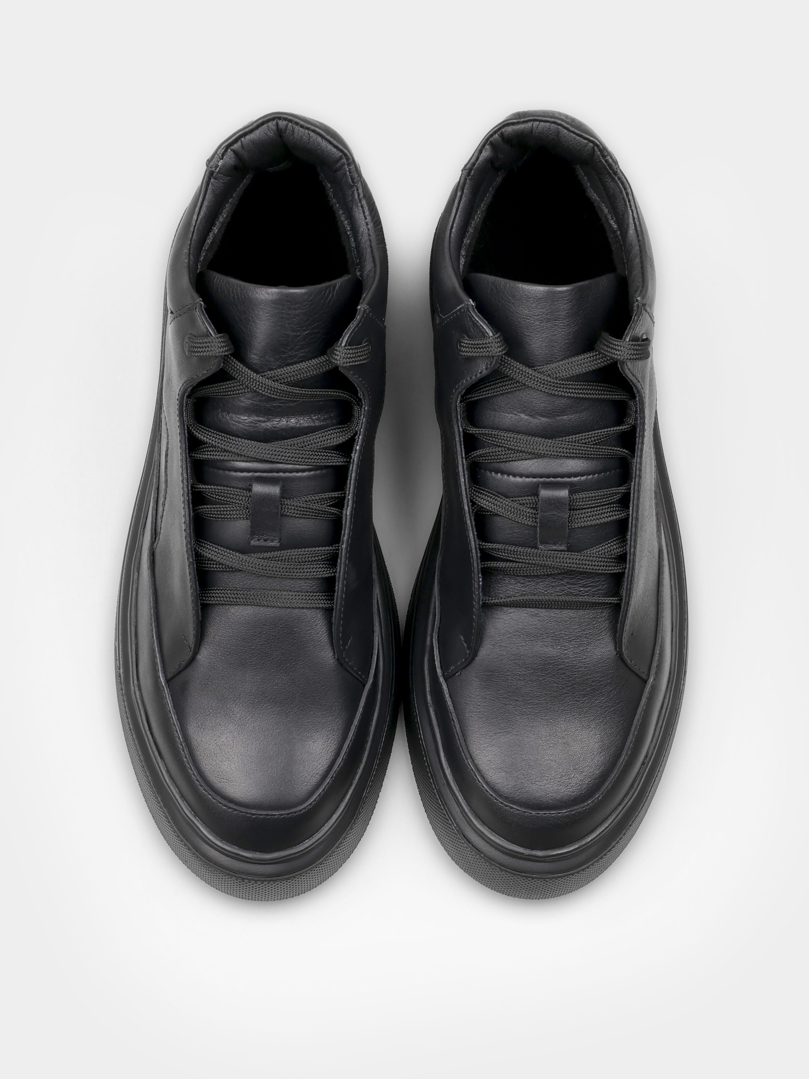 Sneakers, Roma, Black, Men's shoes, natural leather and upper and fleece lining, front view