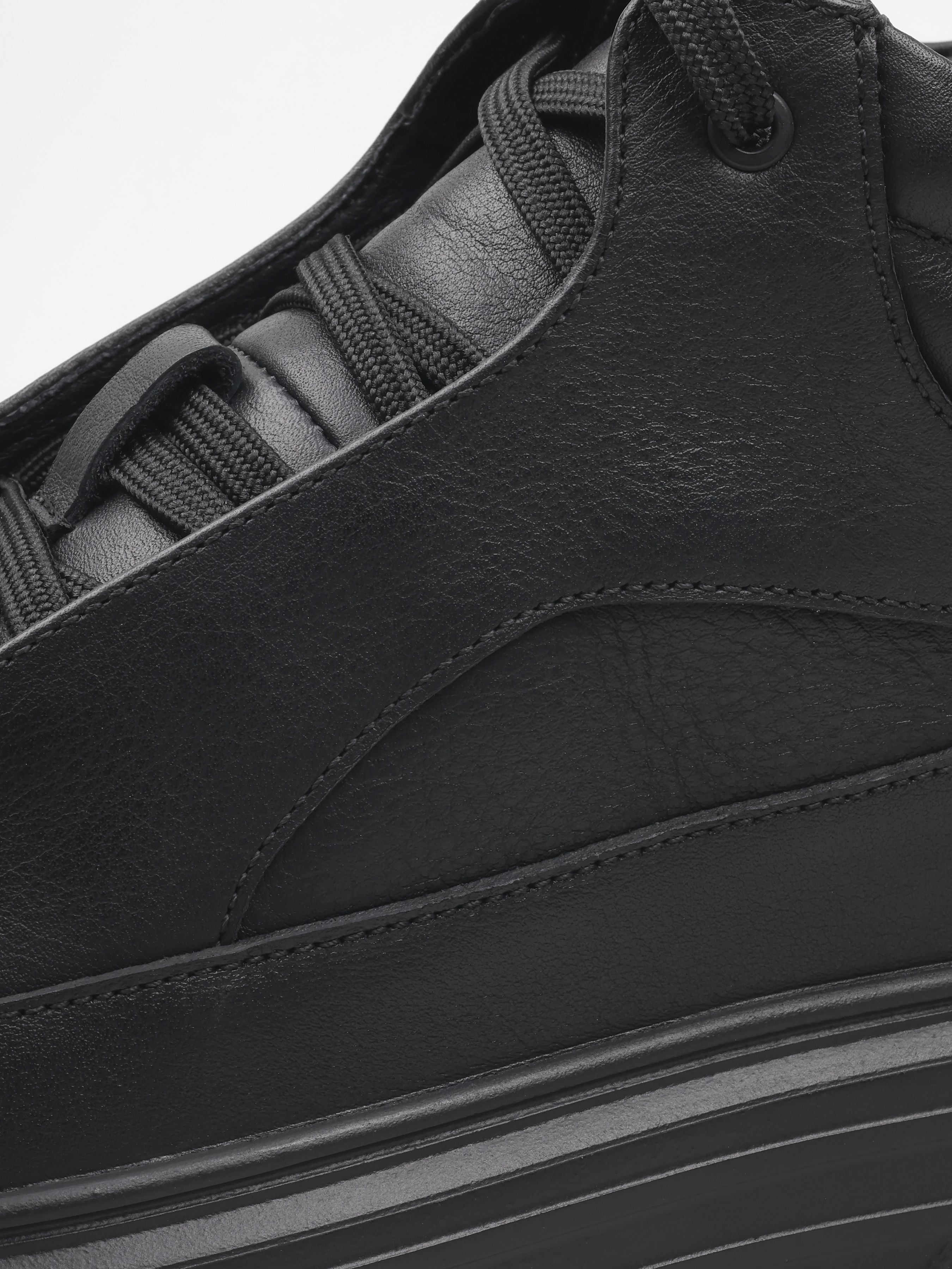 Sneakers, Roma, Black, Men's shoes, natural leather and upper and fleece lining, detailed view