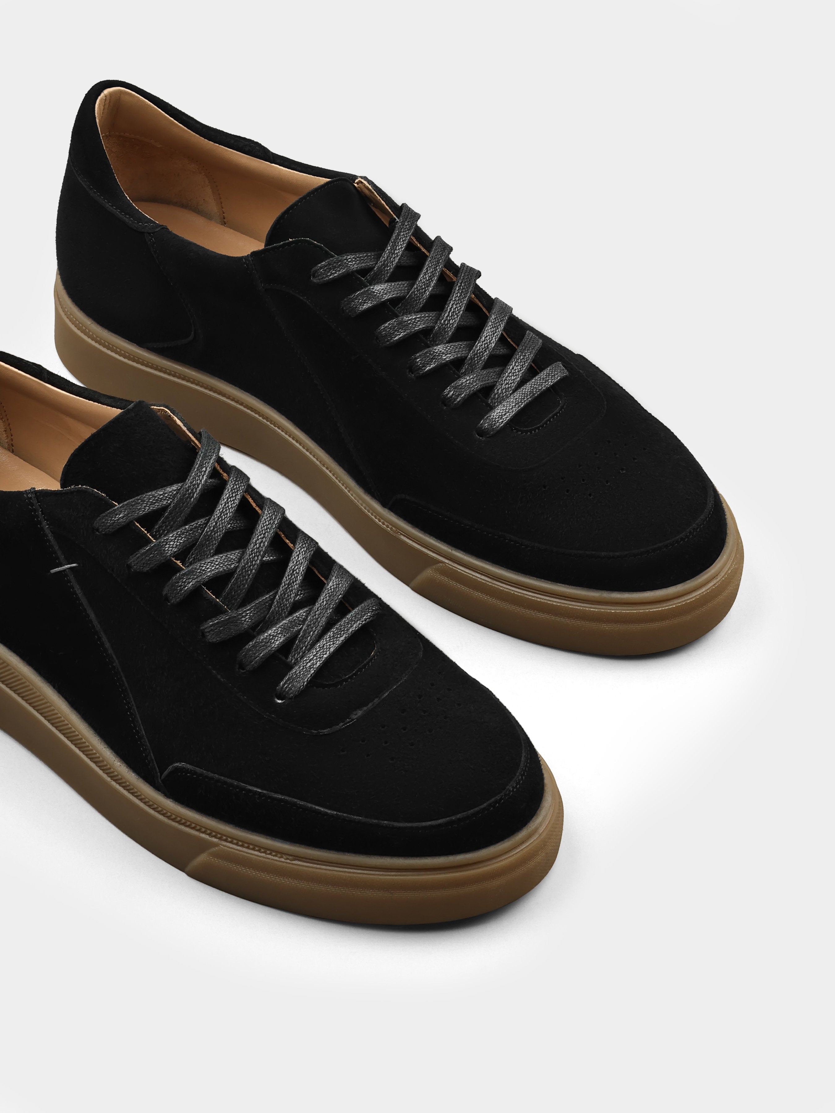 Sneakers, Apache, Black, Men's shoes, natural suede upper and leather lining, diagonally view