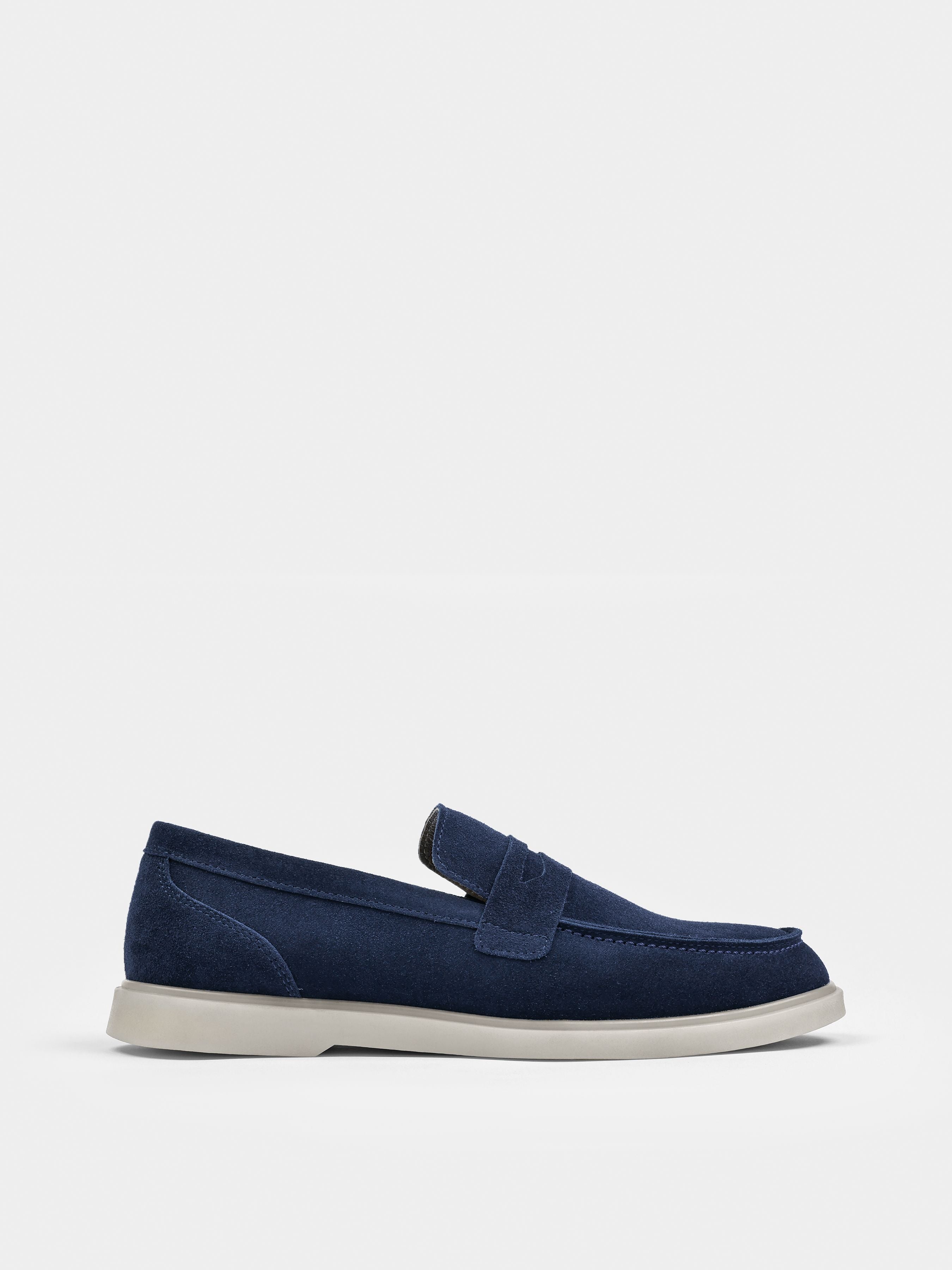 Loafers,Prospero, Navy, Men's shoes, natural leather lining and upper suede, right view