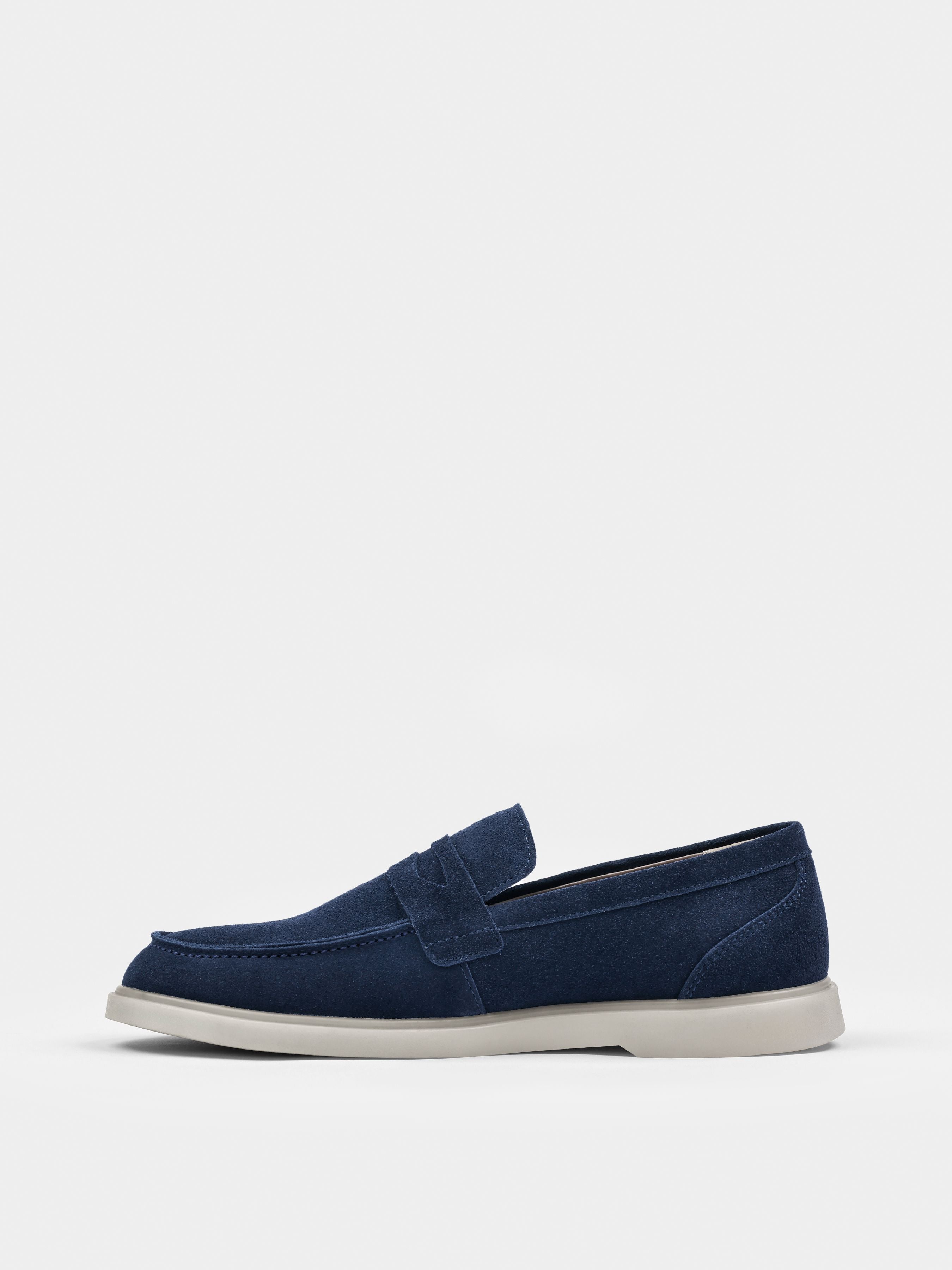 Loafers,Prospero, Navy, Men's shoes, natural leather lining and upper suede, left view