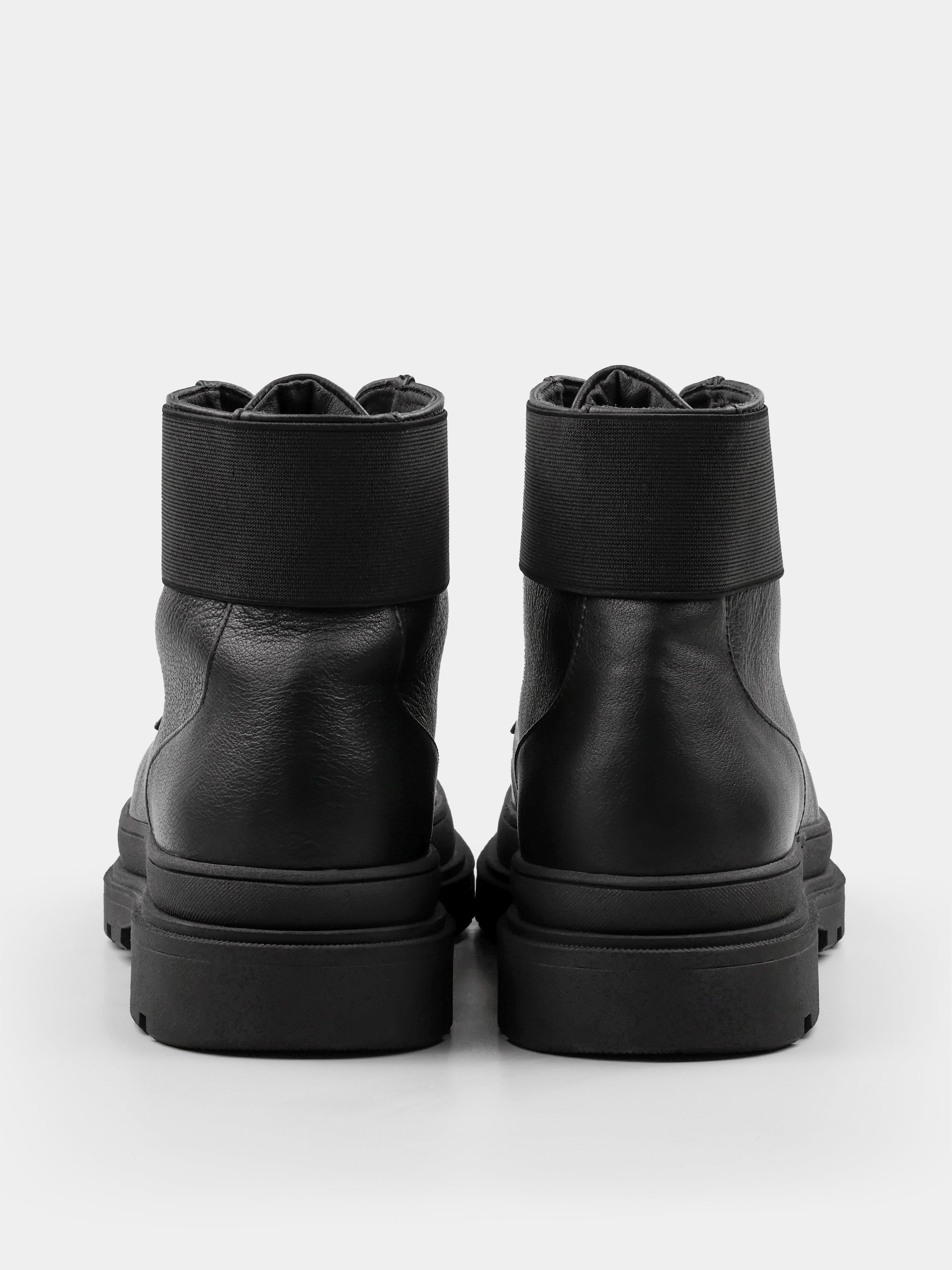 Boots, Primo, Black, Men's shoes, natural leather upper and fleece lining, heel view