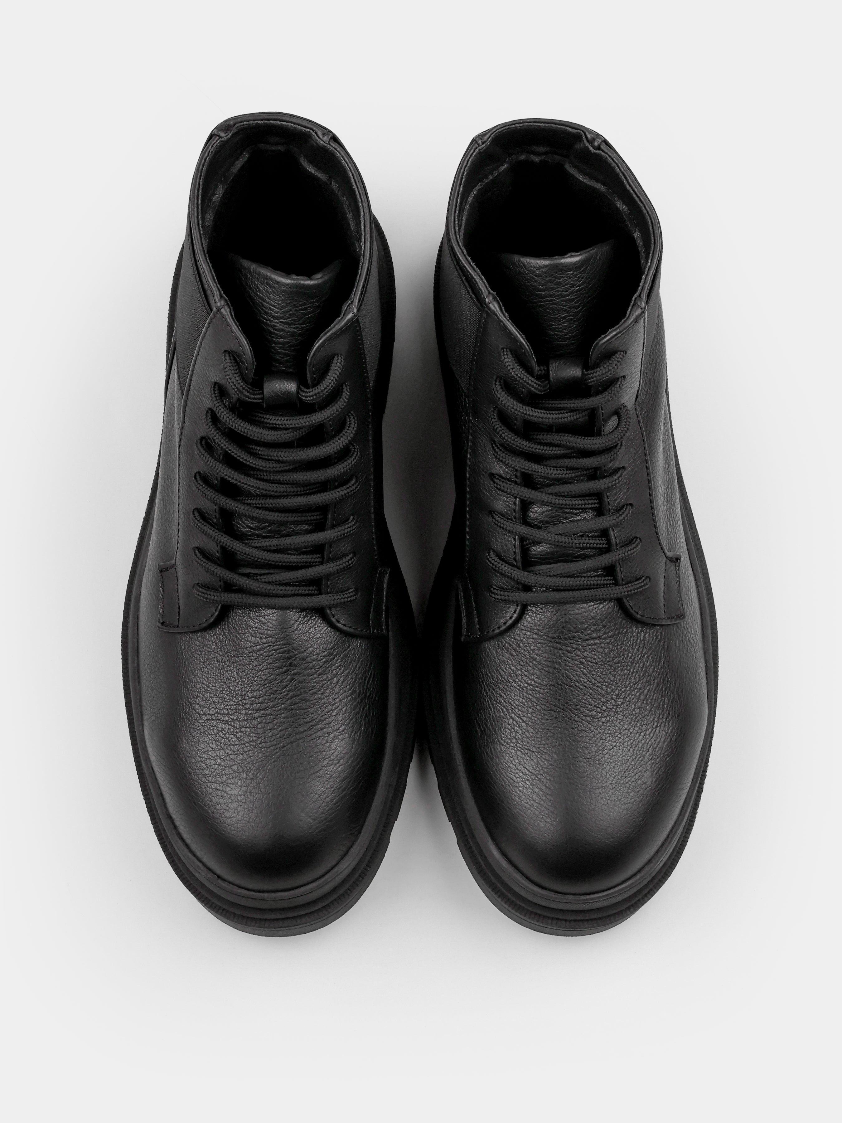 Boots, Primo, Black, Men's shoes, natural leather upper and fleece lining, front view