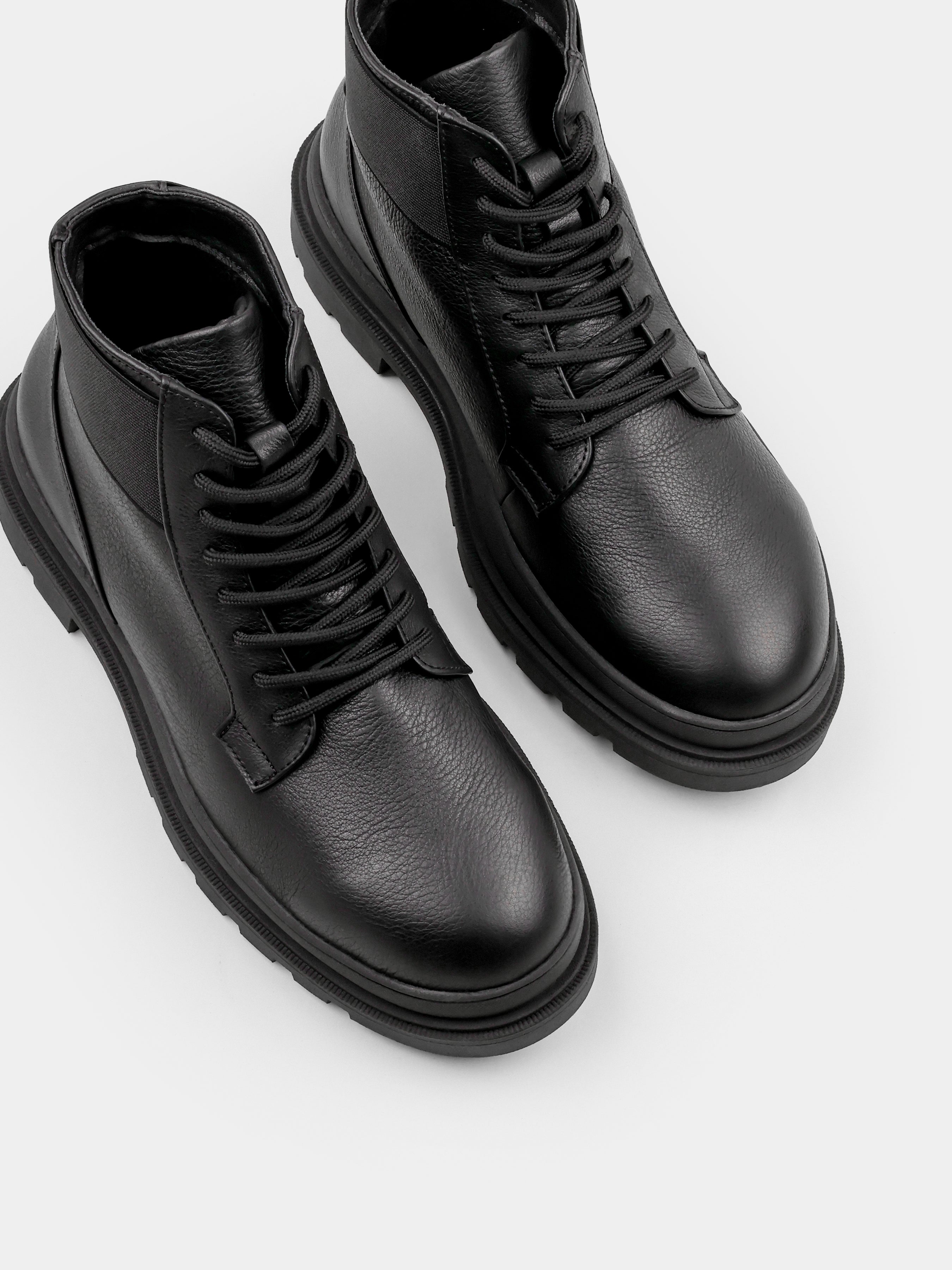 Boots, Primo, Black, Men's shoes, natural leather upper and fleece lining, diagonally view