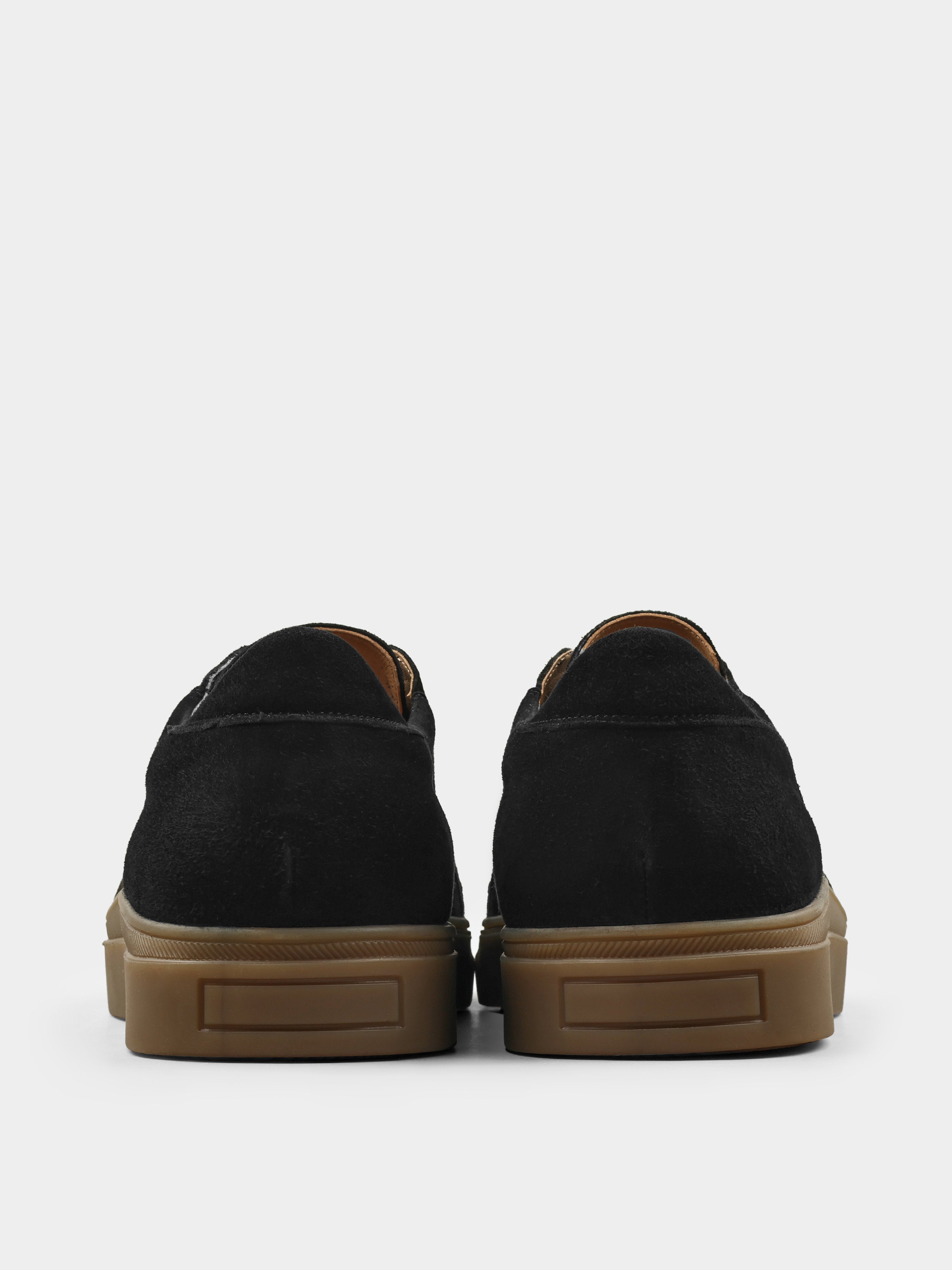 Sneakers, Apache, Black, Men's shoes, natural suede upper and leather lining, heel view
