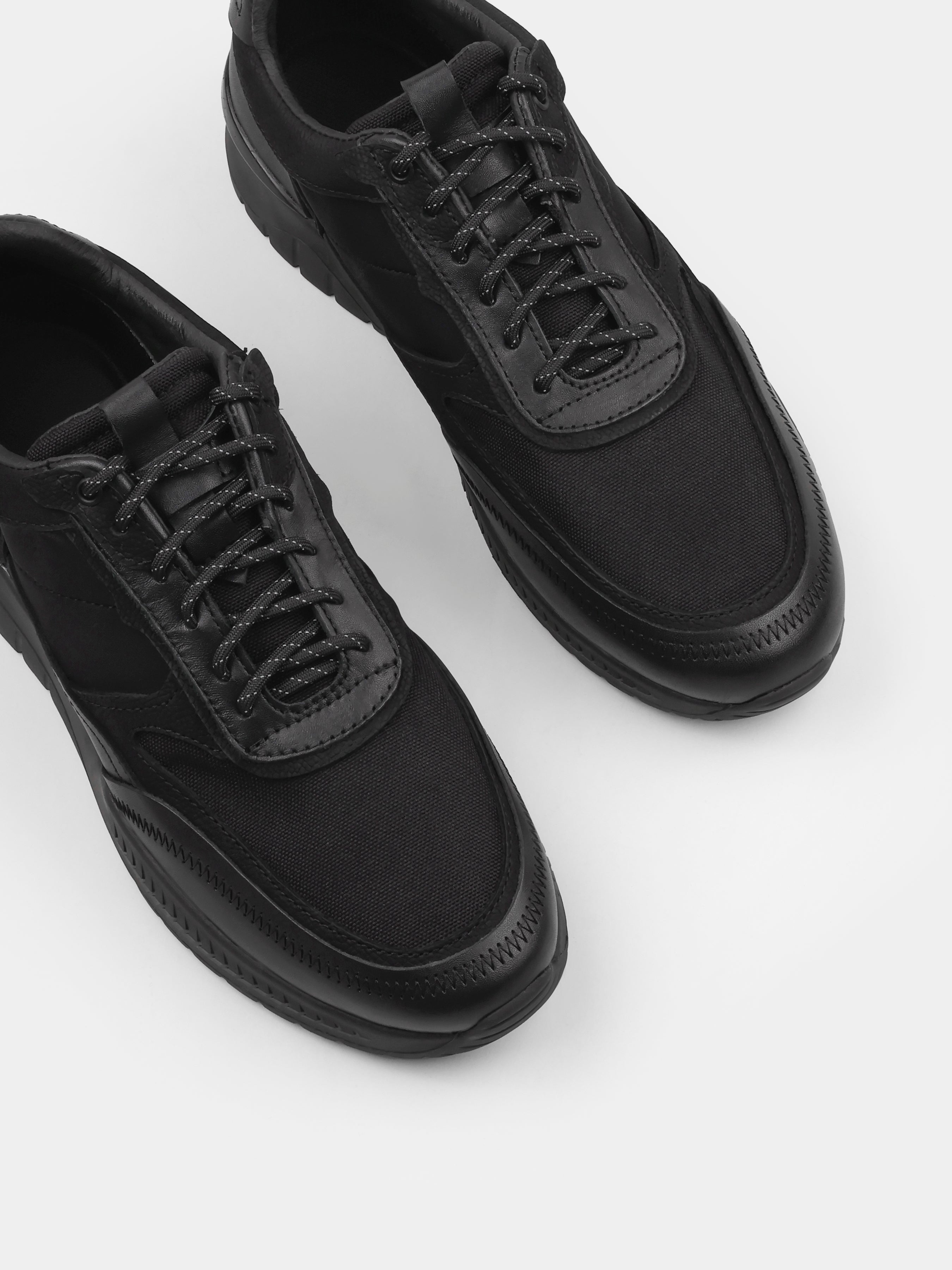 Sneakers, Plancha, Black, Men's shoes, natural leather/Cordura 1000D upper and textile lining, diagonally view