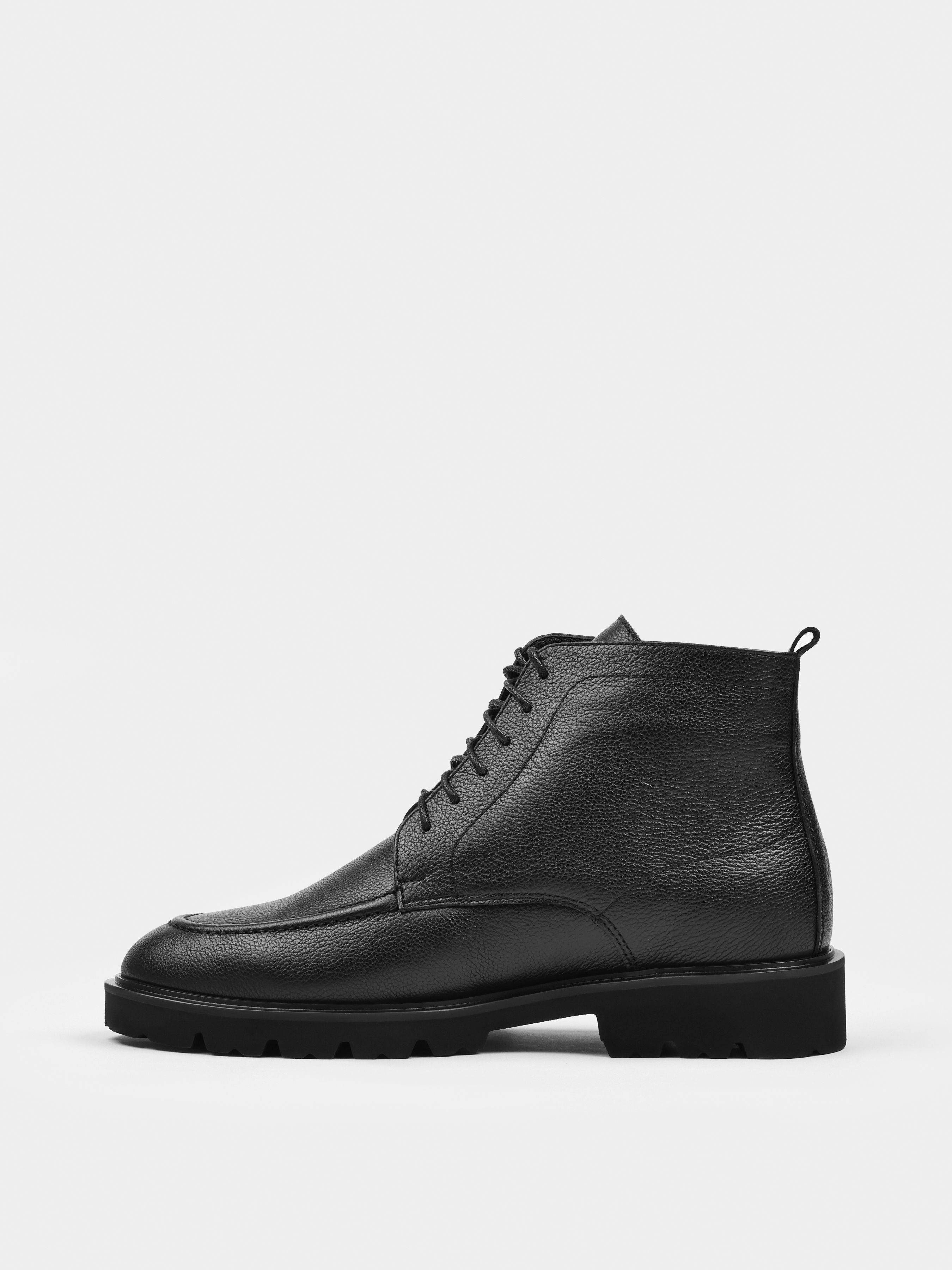 Boots, Modesto, Black, Men's shoes, natural leather upper and natural fur lining, left view