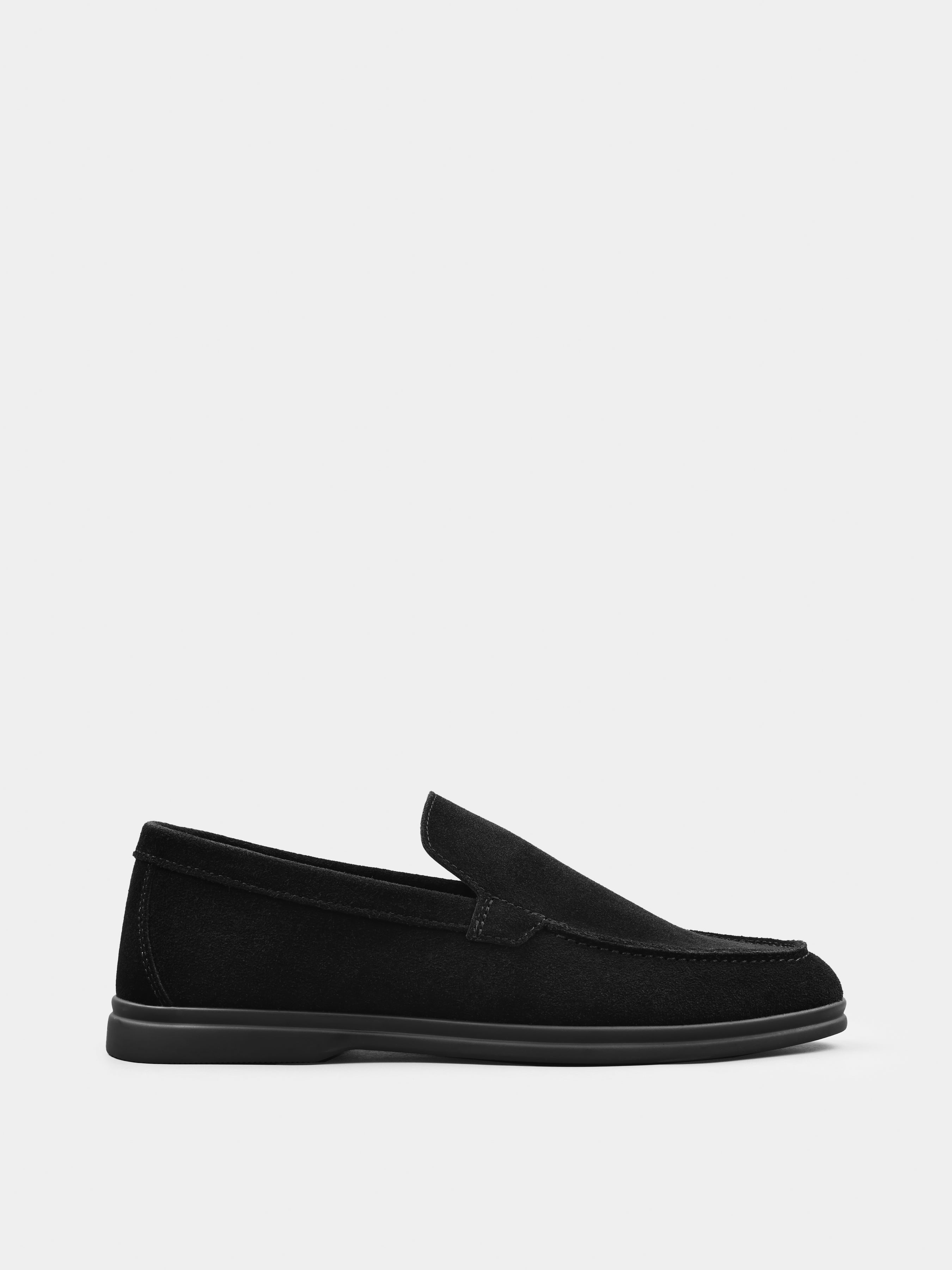 Loafers, Fenda, Black, Men's shoes, natural suede upper and  leather lining, right view