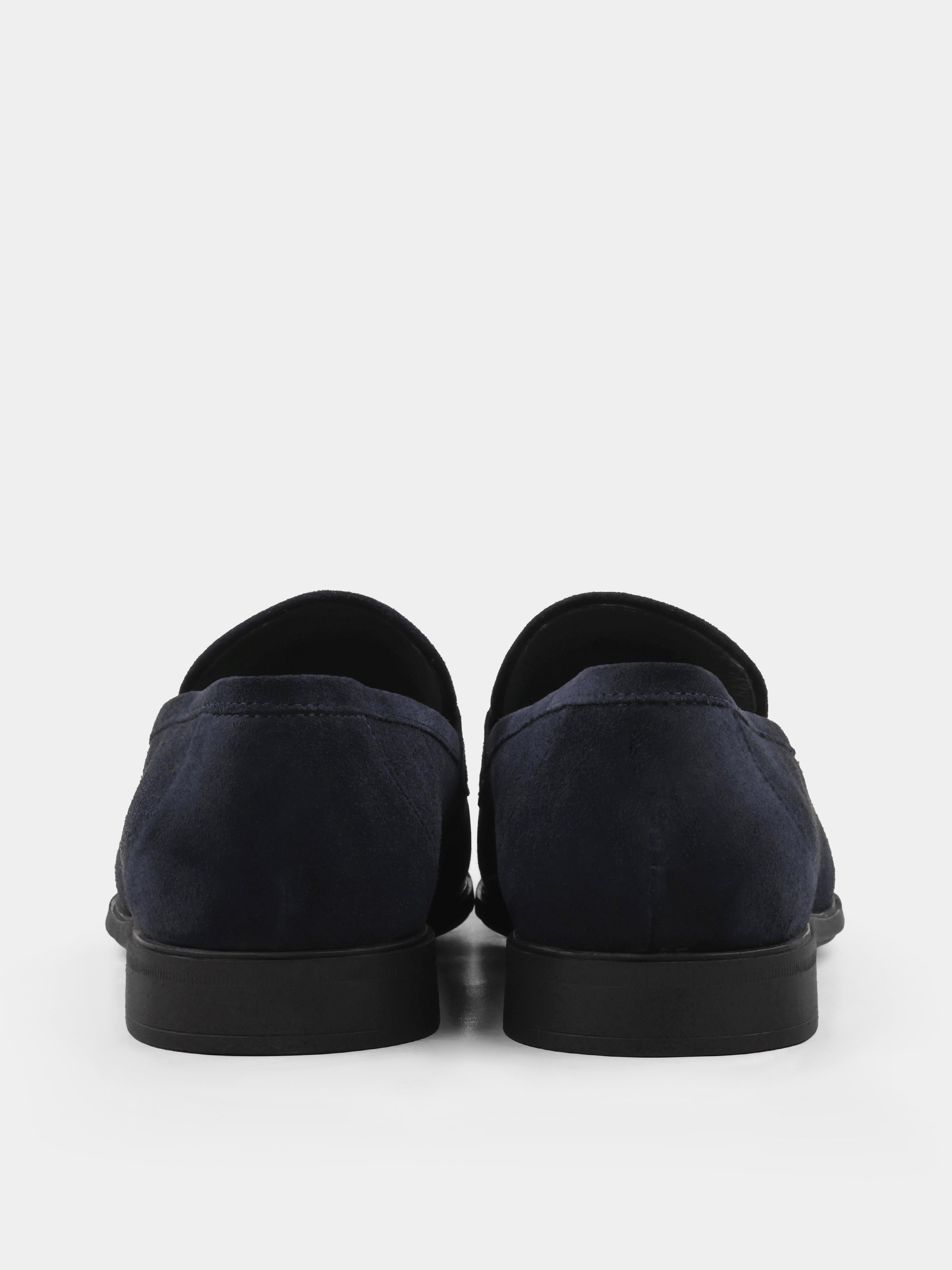 Loafers, Demini, Navy, Men's shoes,  natural leather lining and upper suede, heel view