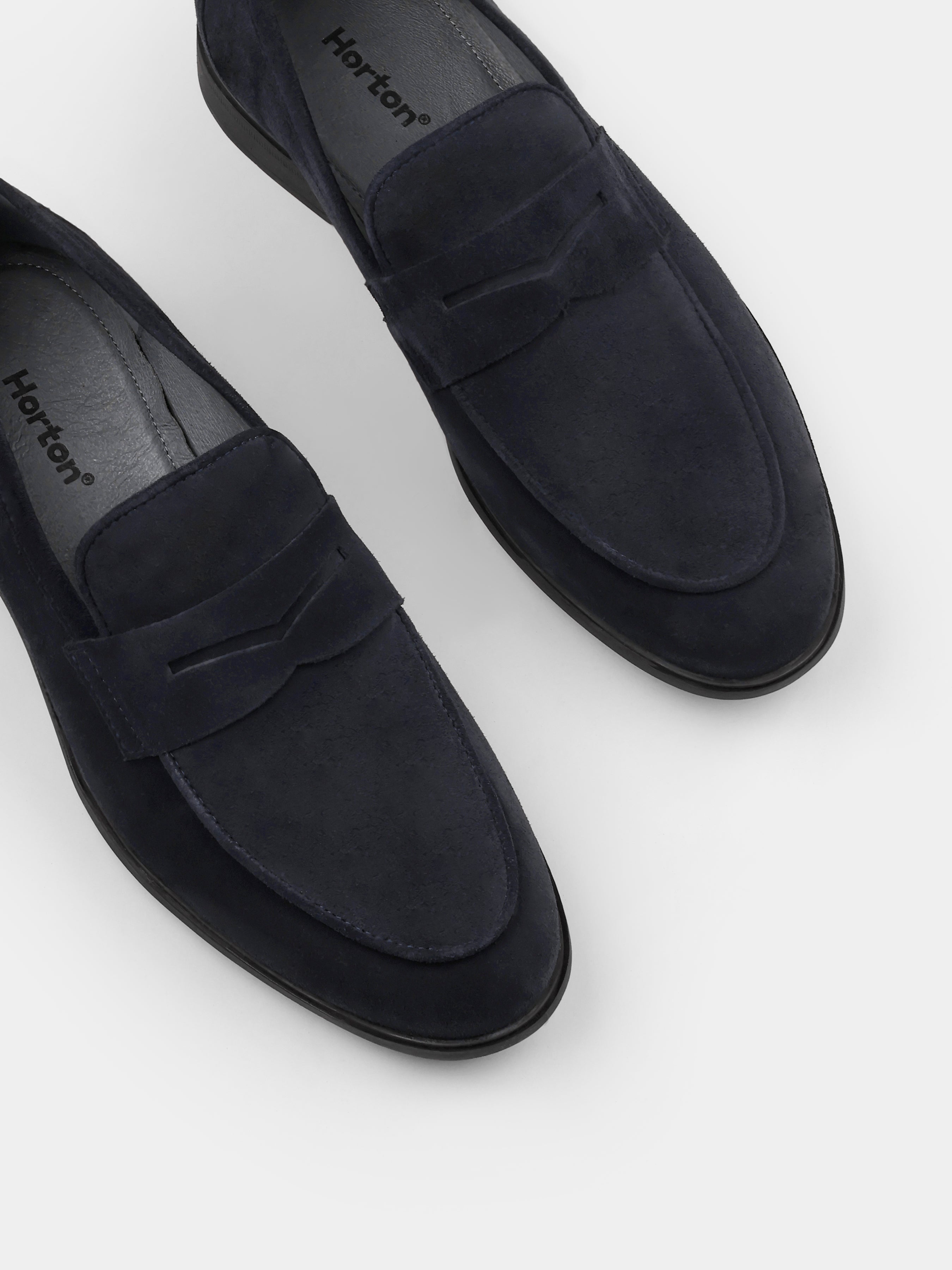 Loafers, Demini, Navy, Men's shoes,  natural leather lining and upper suede, diagonally view
