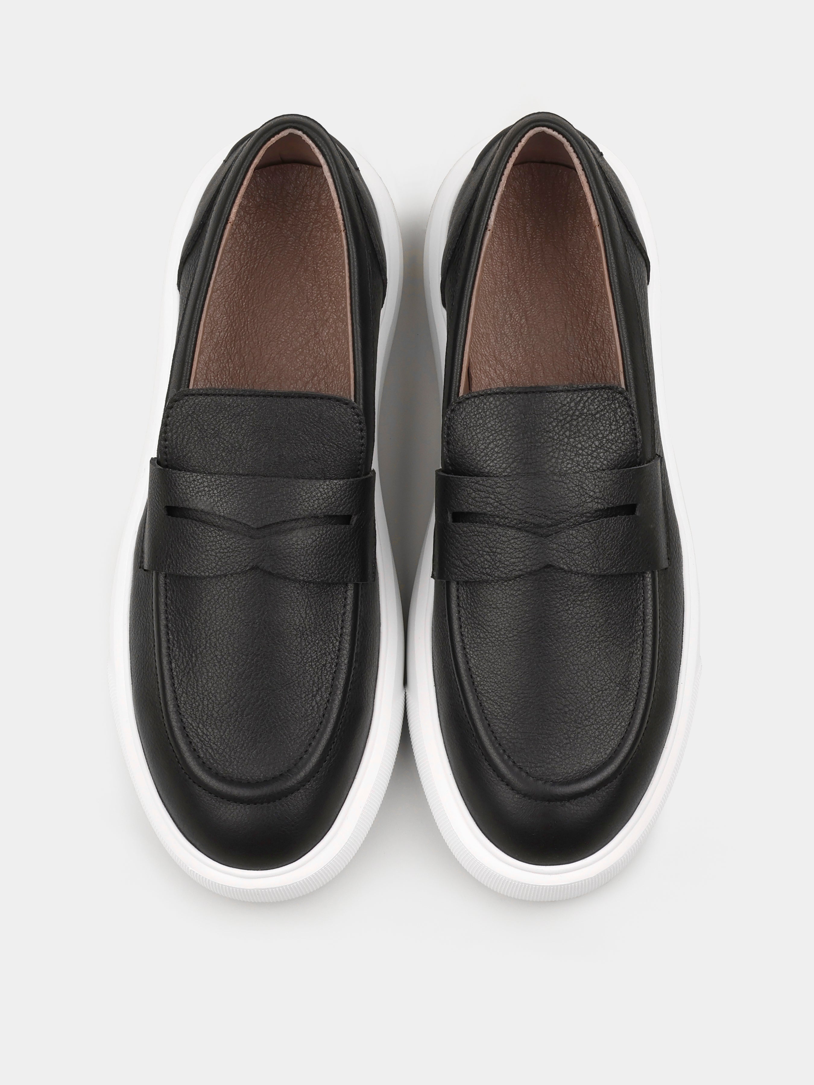 Incanto Black Leather Loafers White Sole