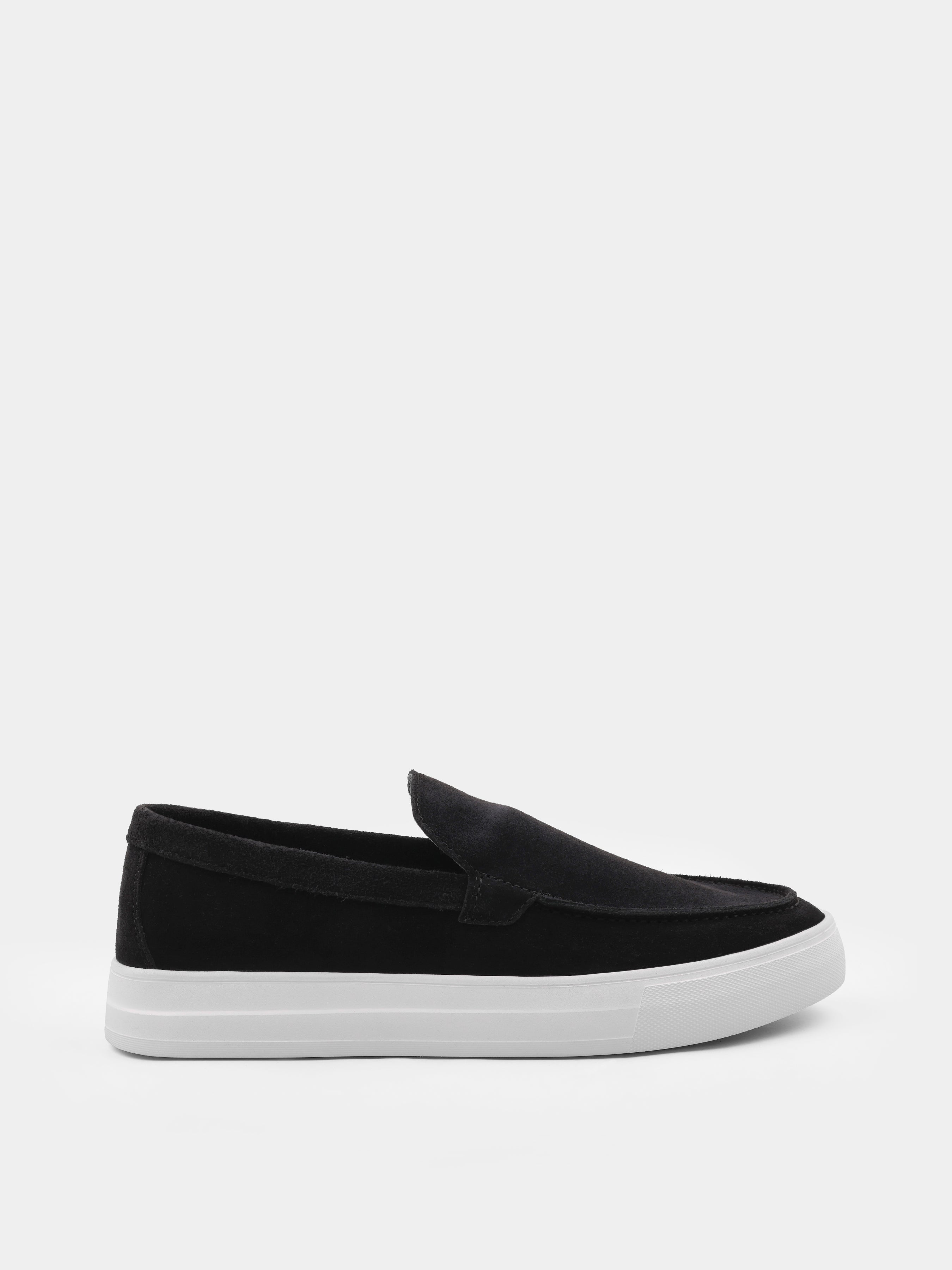 Spectrum Black White Suede Loafers