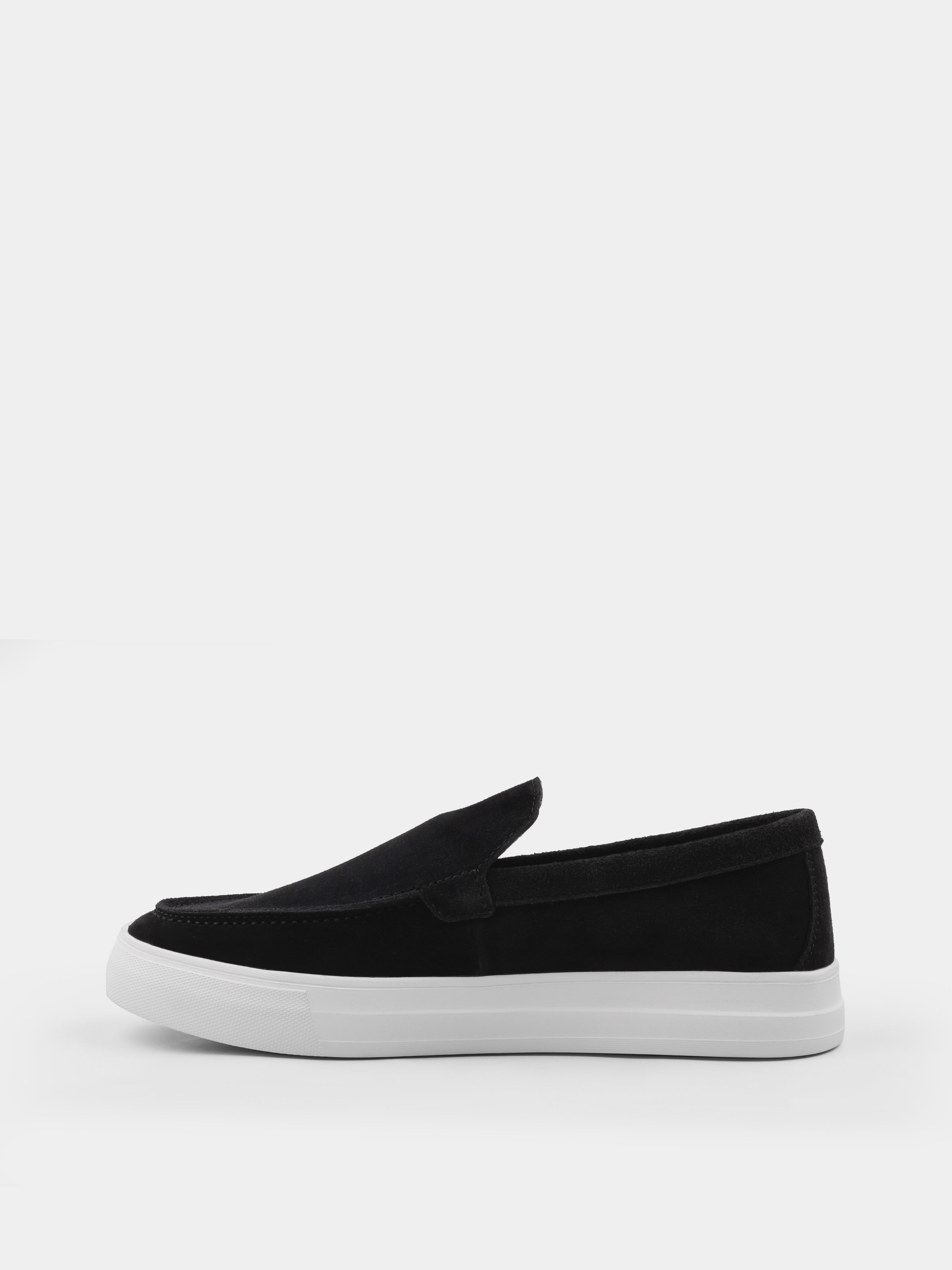 Spectrum Black White Suede Loafers