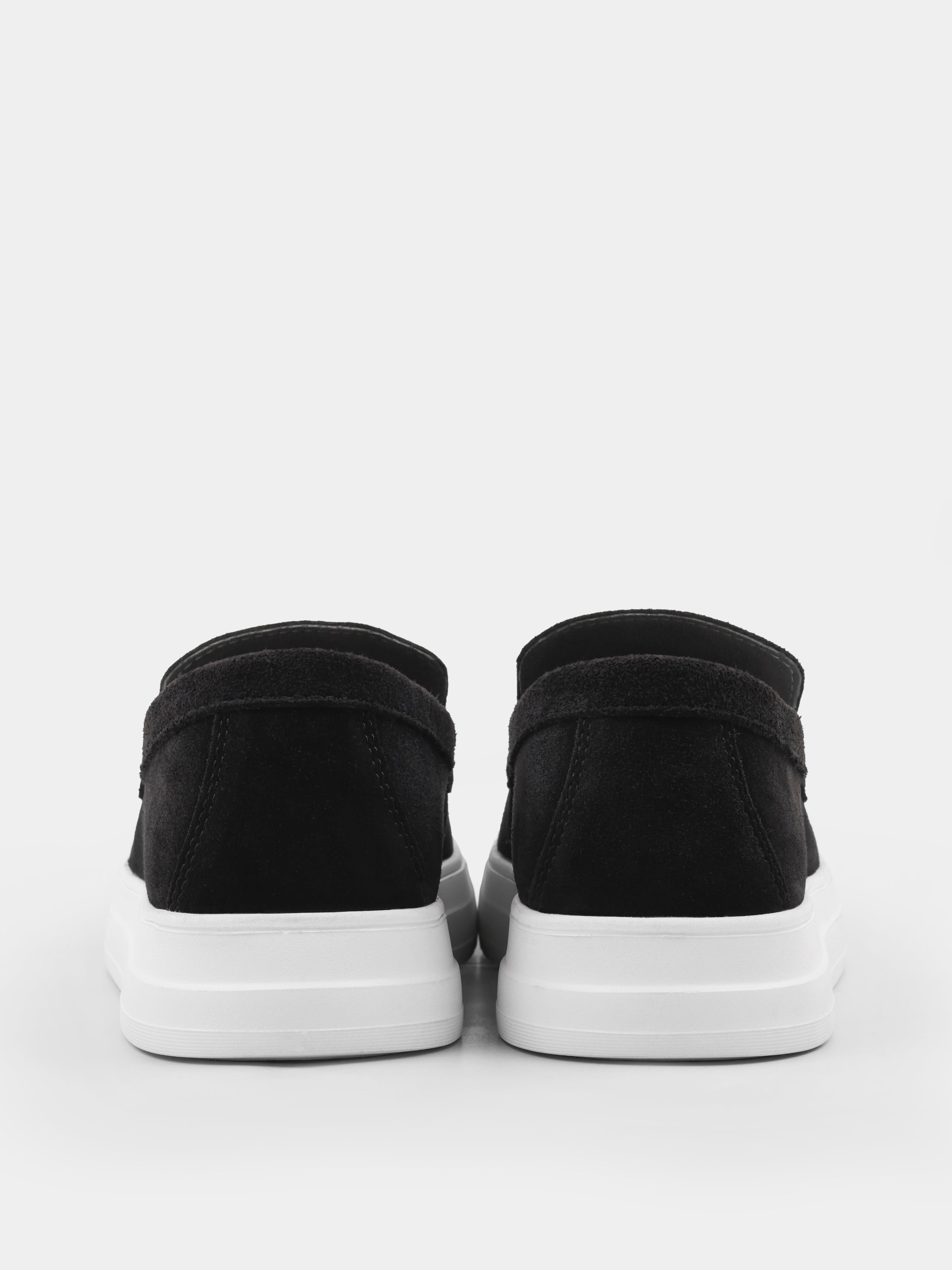 Spectrum Black White Suede Loafers