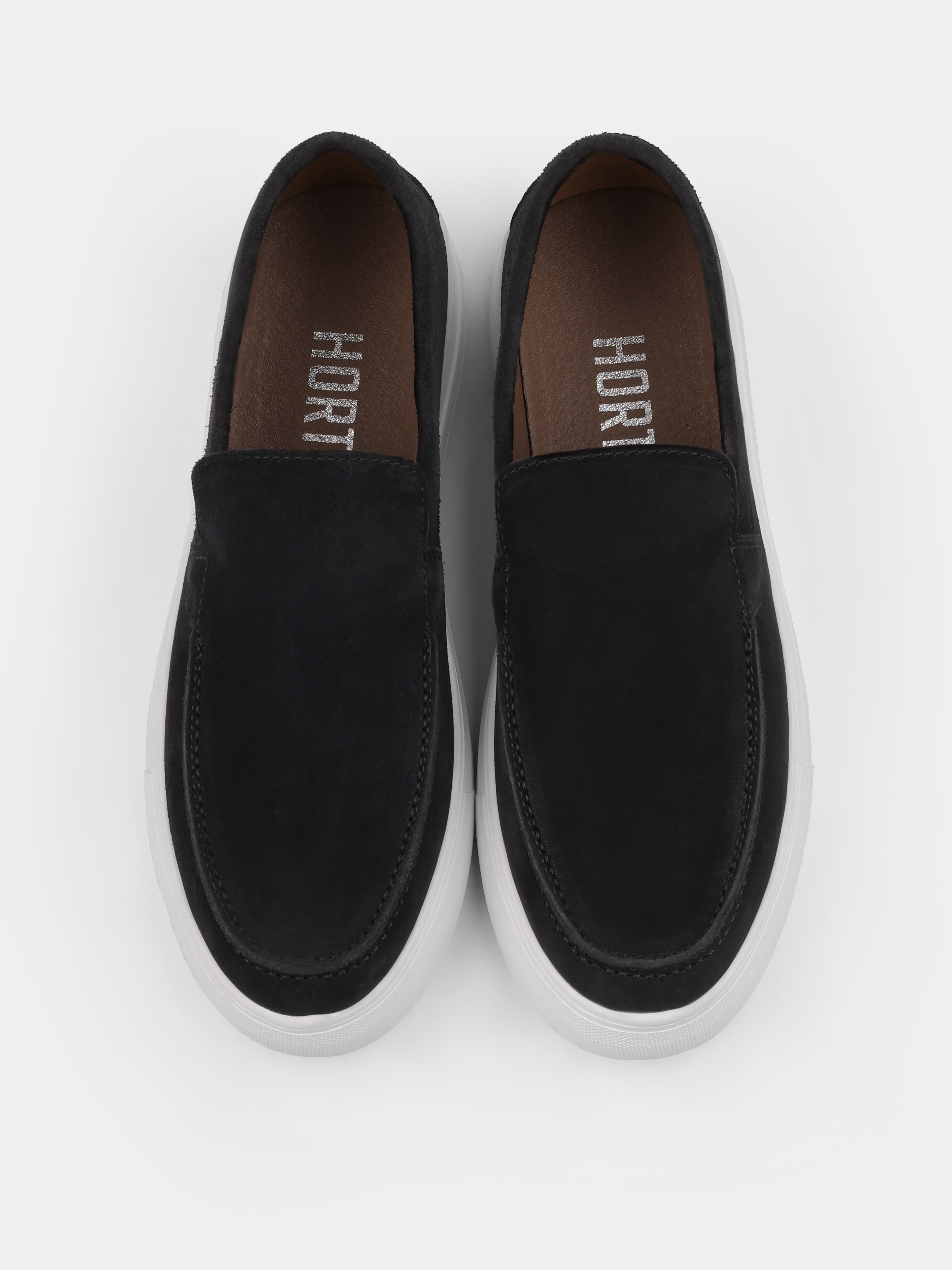 Spectrum Black White Suede Loafers