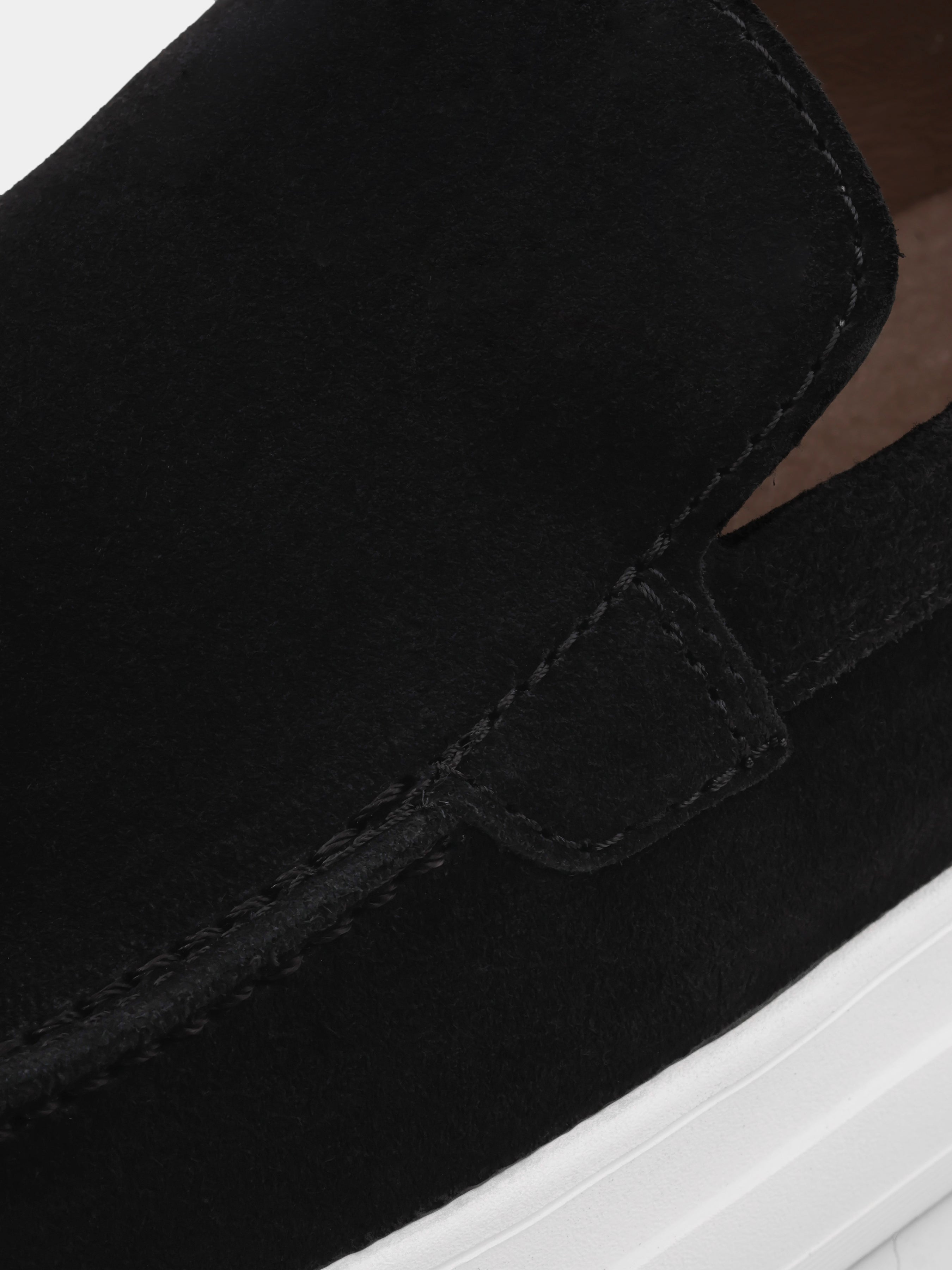 Spectrum Black White Suede Loafers