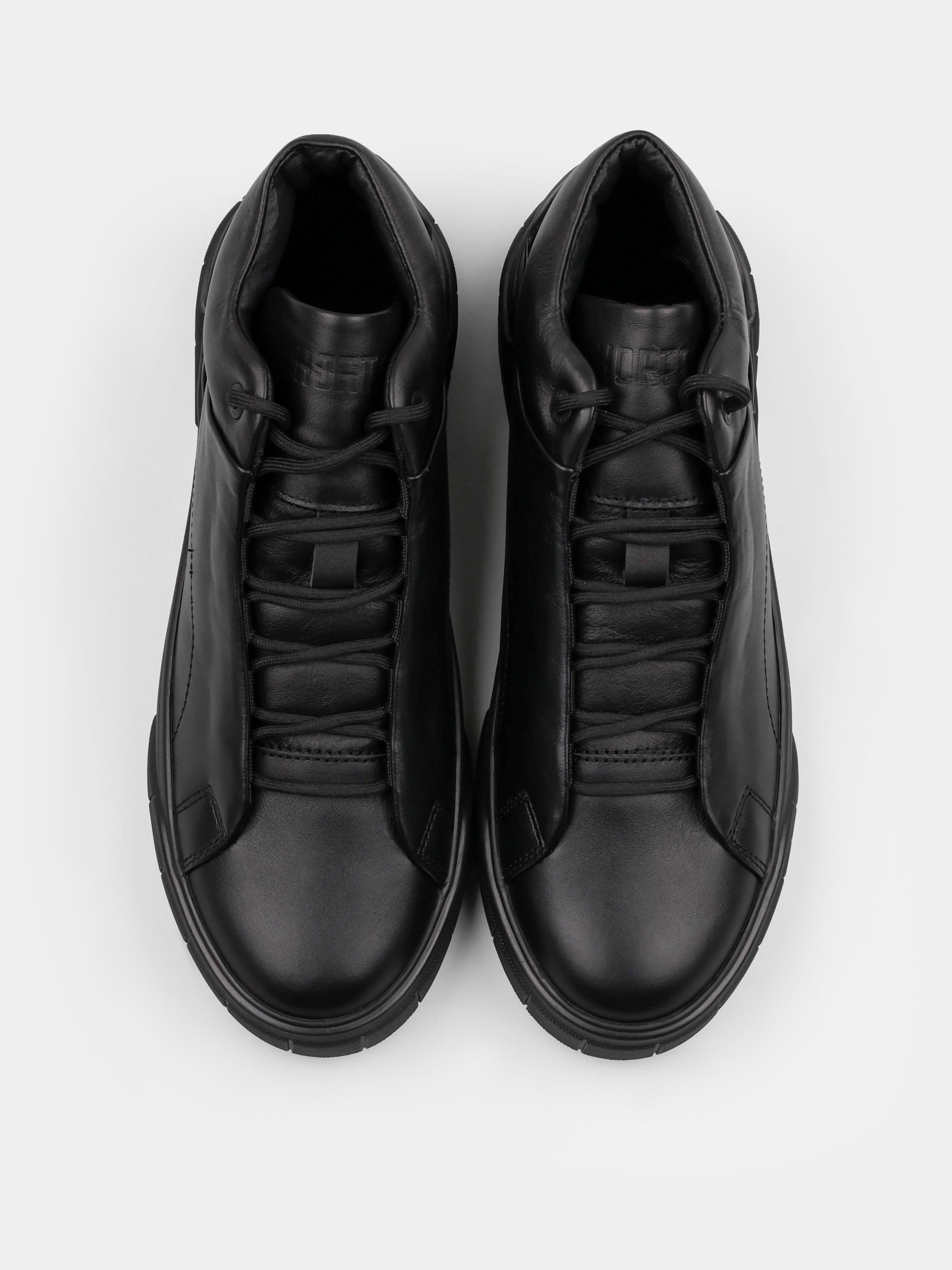 Sneakers, Roner, Black, Men's shoes, natural leather upper and fleece lining, front view