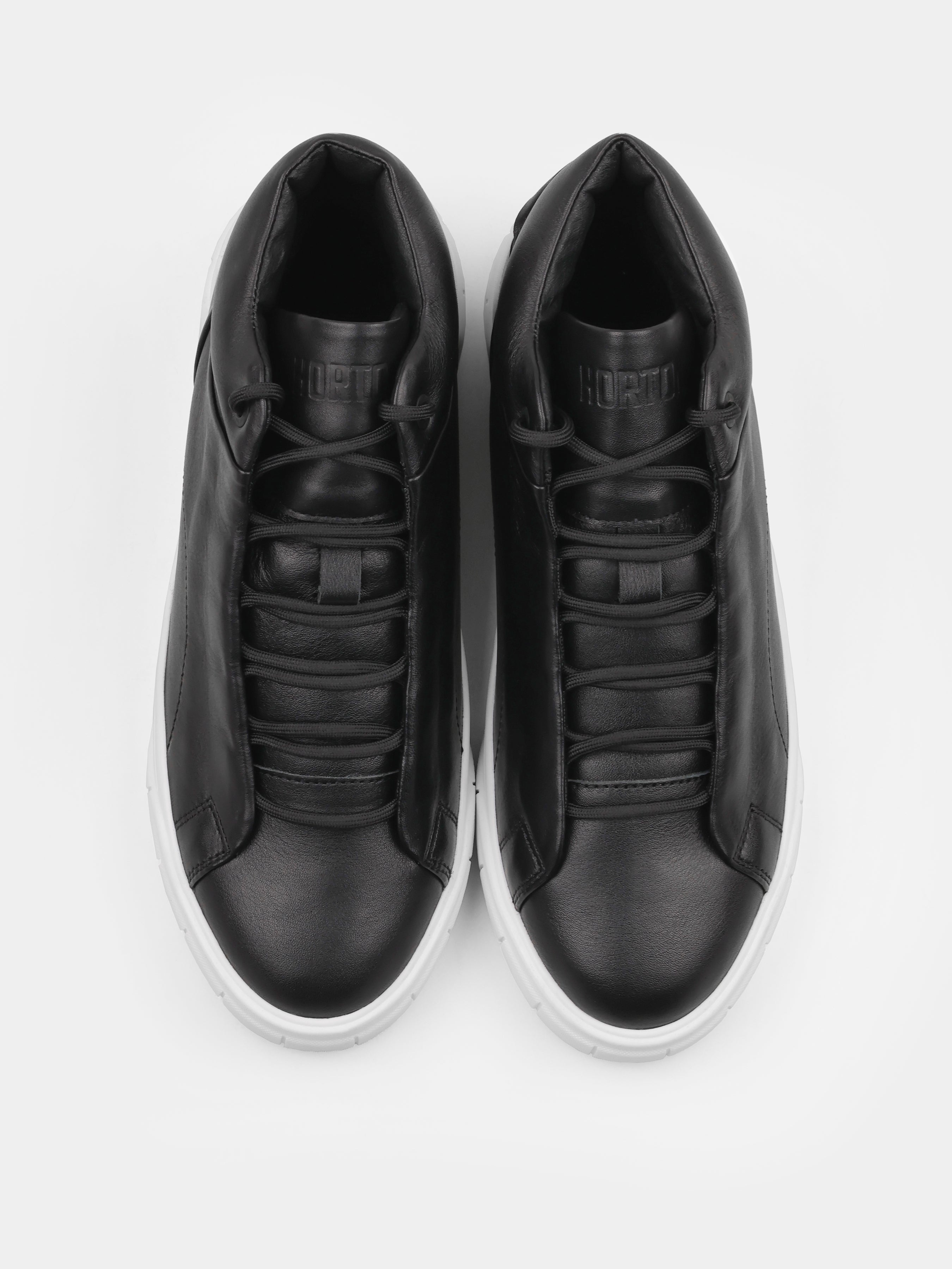 Sneakers, Winter Roner,  Black White, Men's shoes,
natural leather upper and  lining wool,
 front view